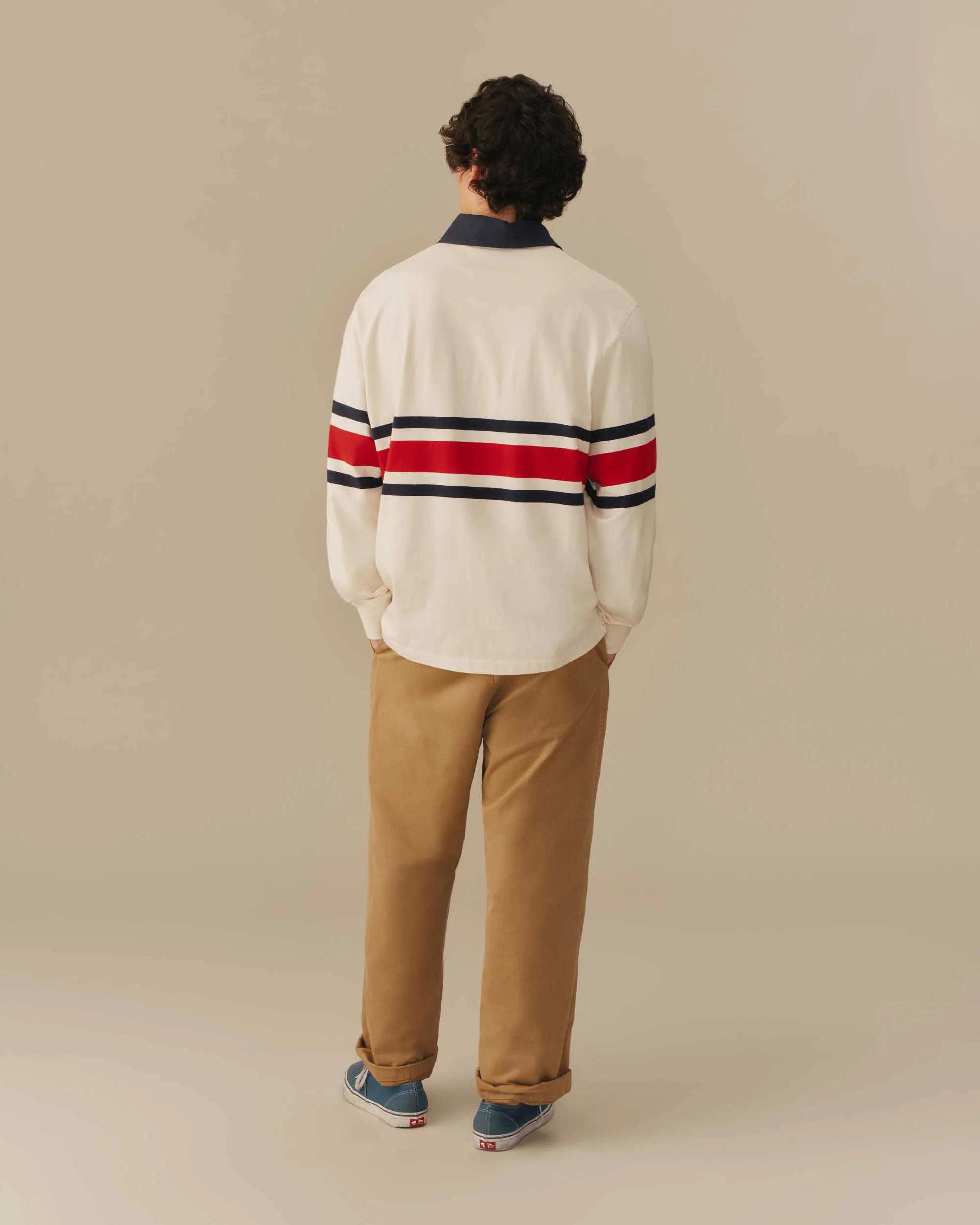Cotton Center Stripe Pieced Rugby Red & Navy - Image 4