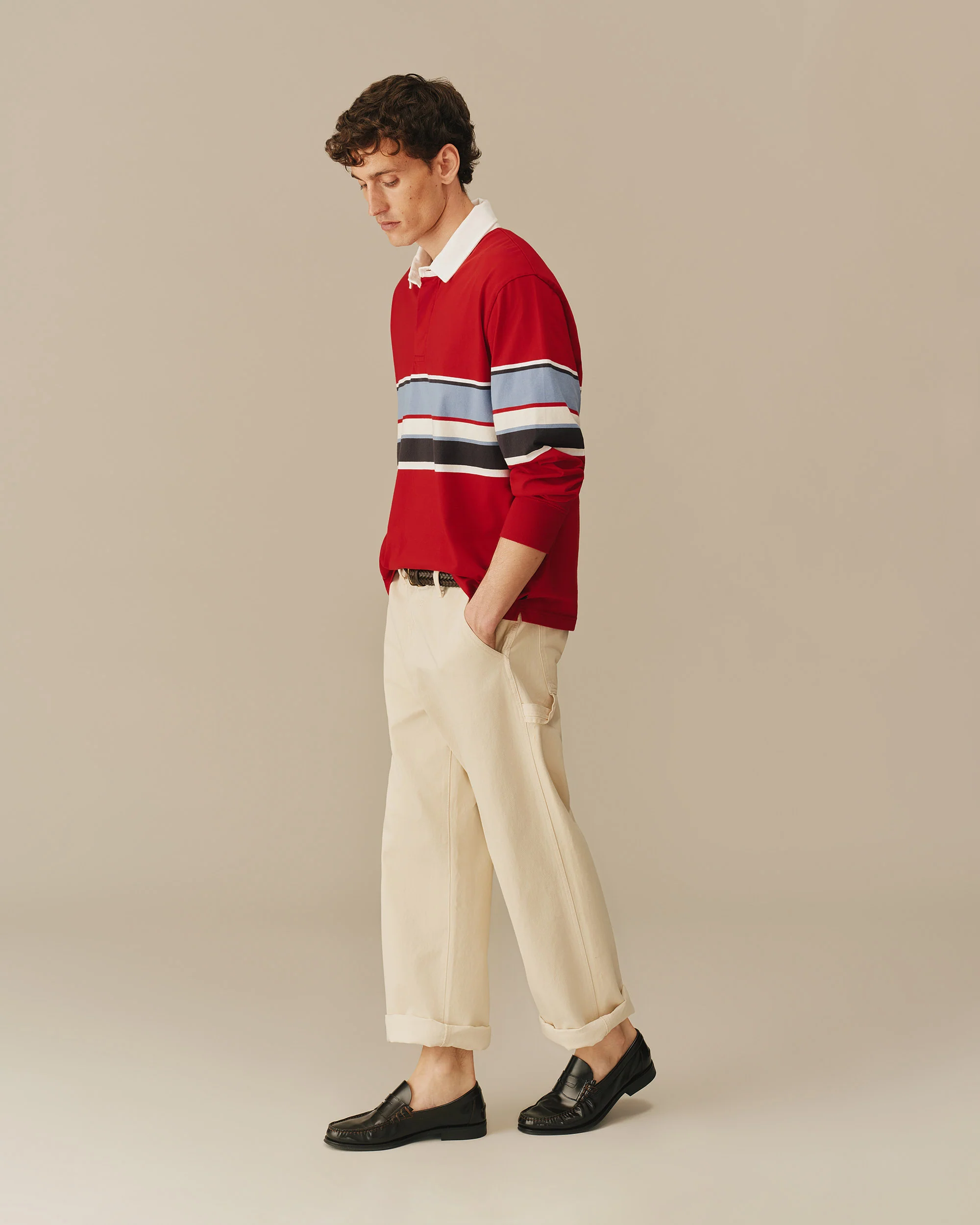 Cotton Center Stripe Rugby Red - Image 3