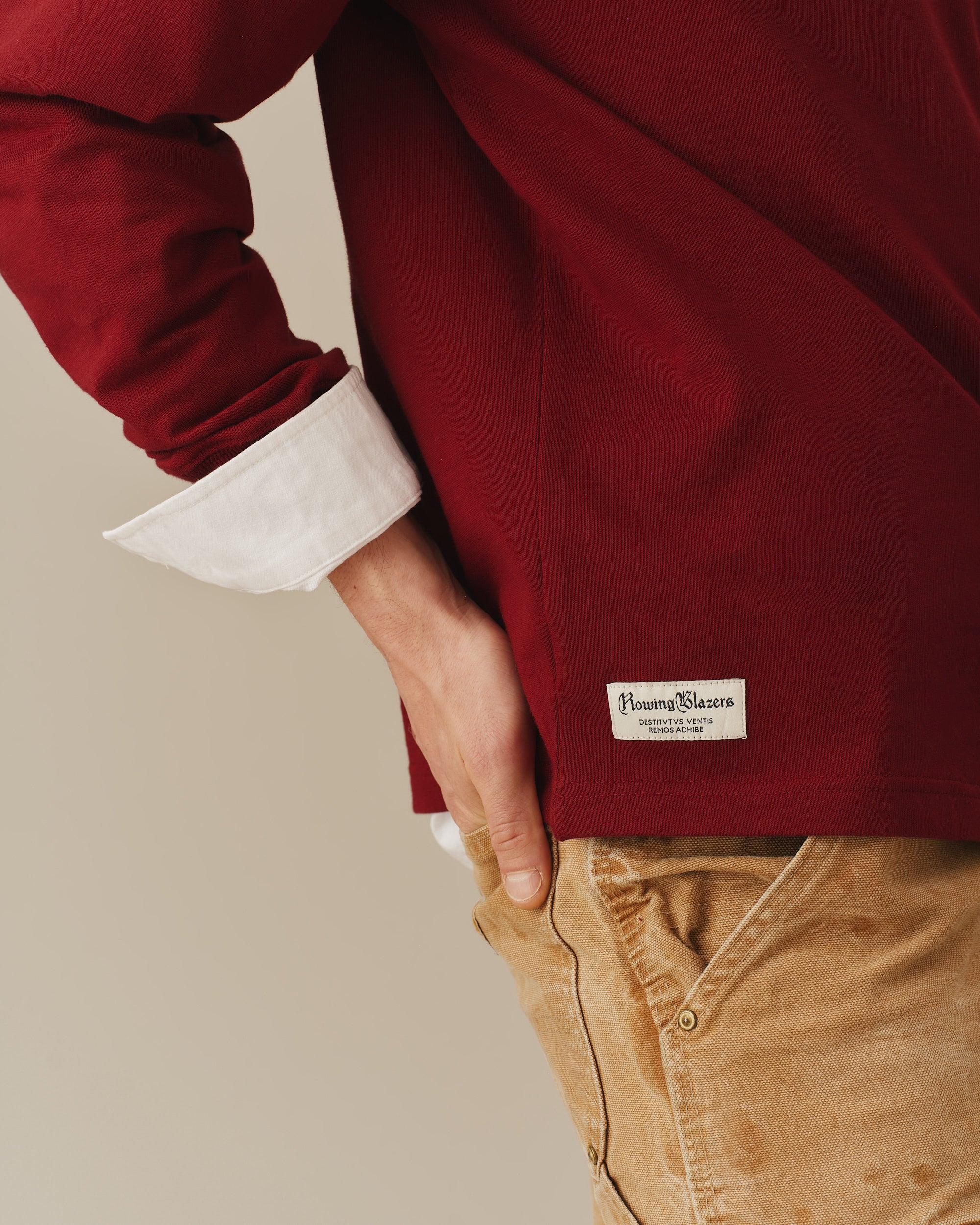 Cotton Contrast Collar Rugby Burgundy - Image 4