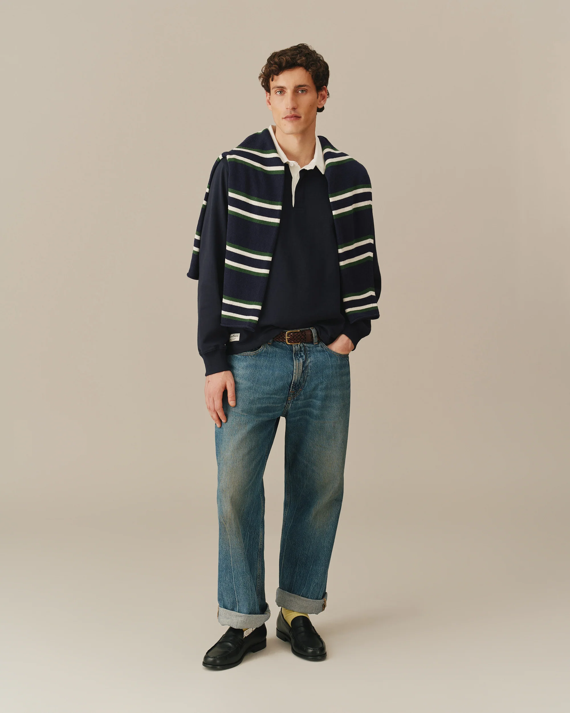 Cotton Contrast Collar Rugby Navy - Image 3