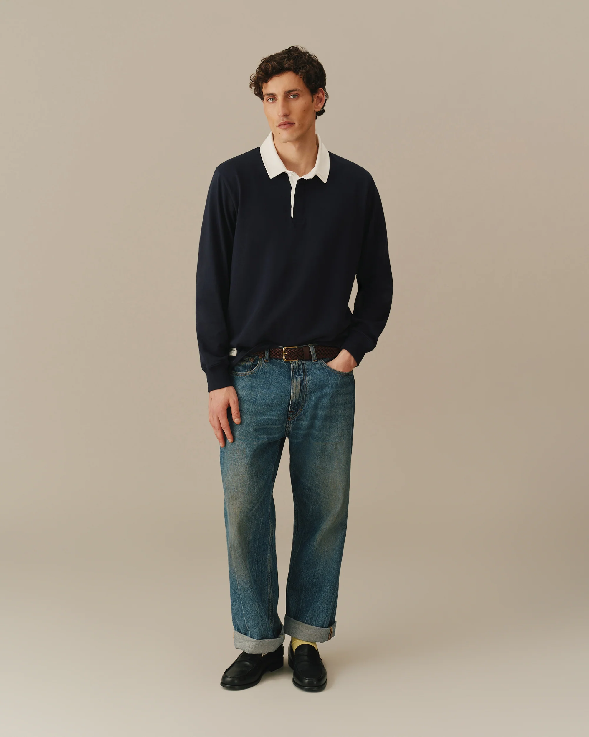 Cotton Contrast Collar Rugby Navy - Image 5