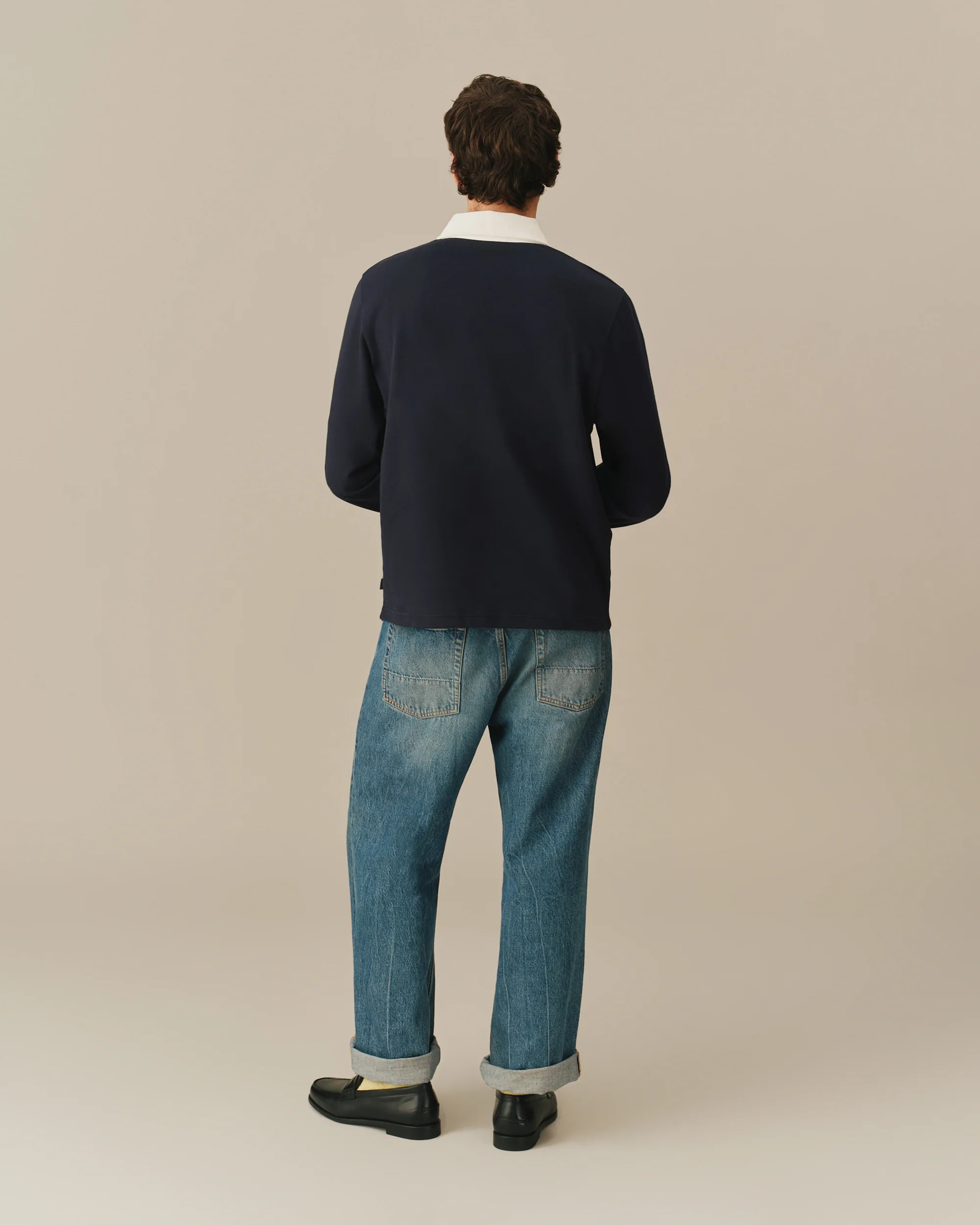 Cotton Contrast Collar Rugby Navy - Image 6