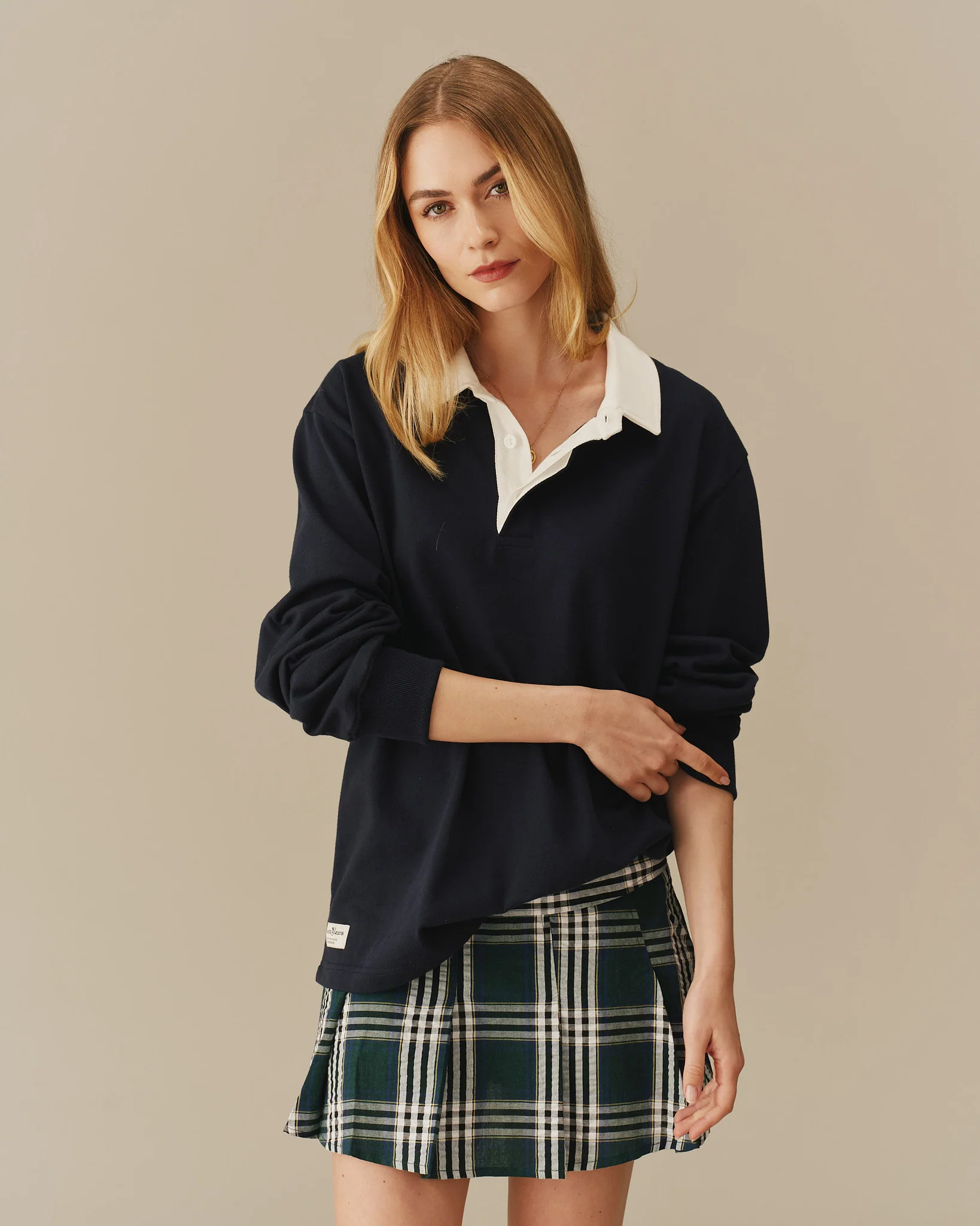 Cotton Contrast Collar Rugby Navy - Image 7
