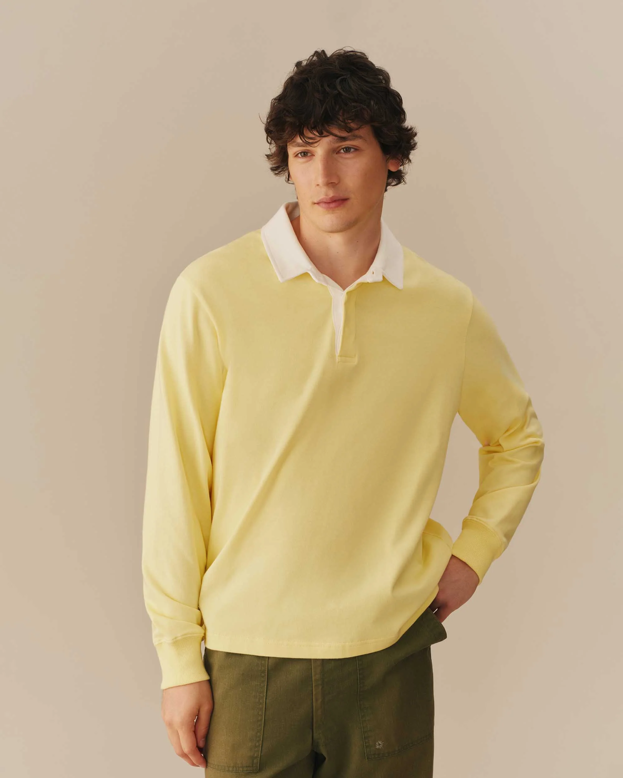 Cotton Contrast Collar Rugby Yellow - Image 3