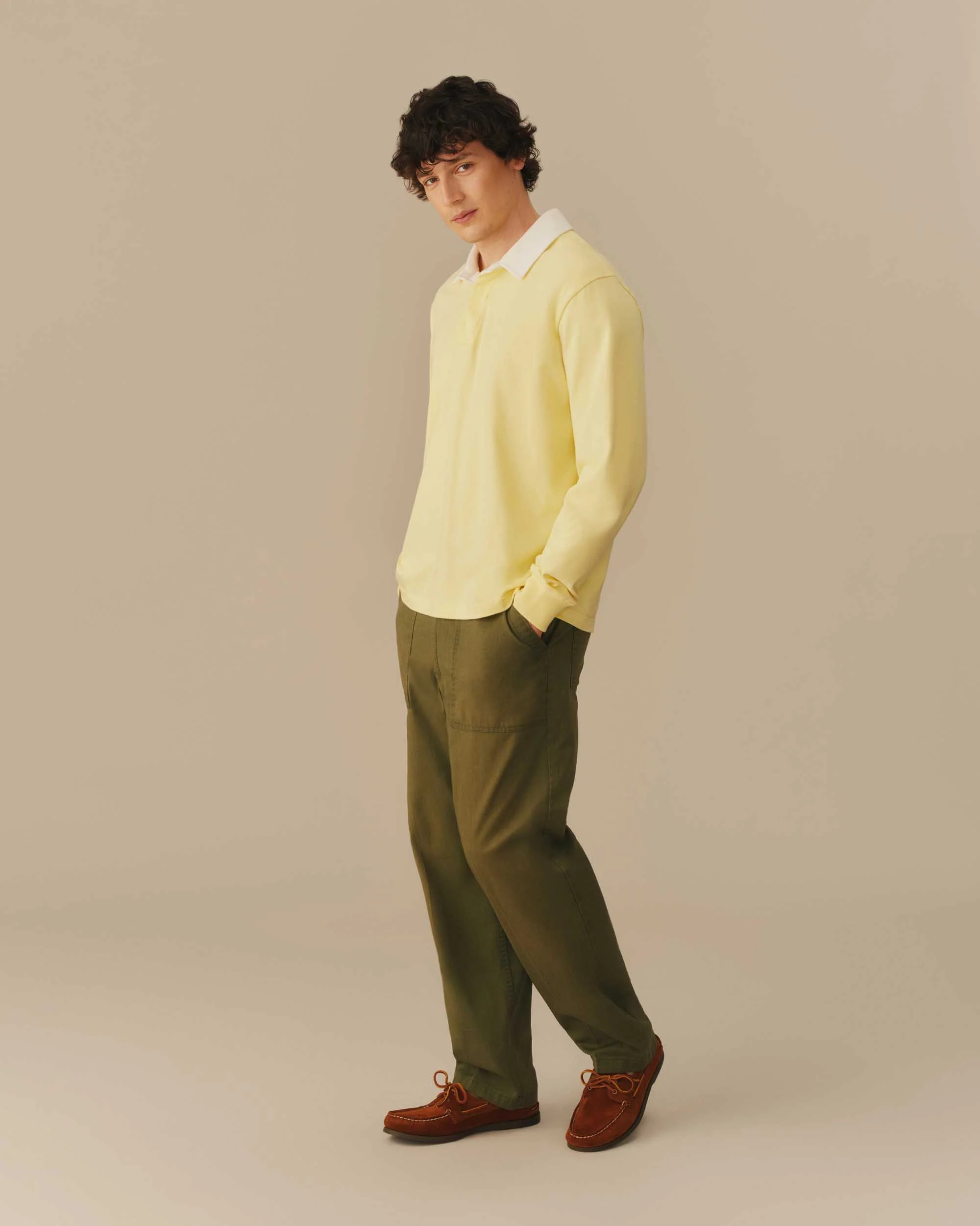 Cotton Contrast Collar Rugby Yellow - Image 4