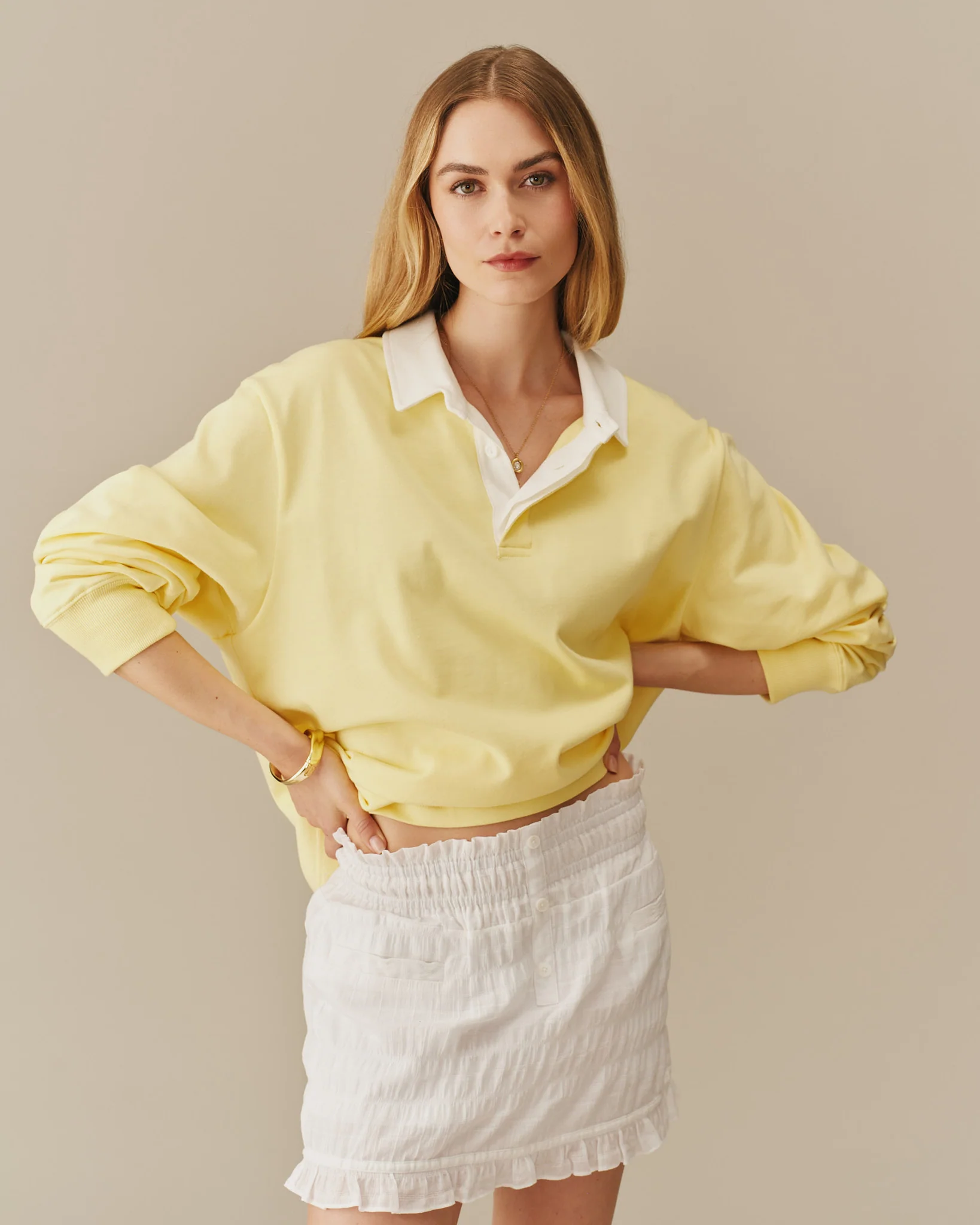Cotton Contrast Collar Rugby Yellow - Image 7