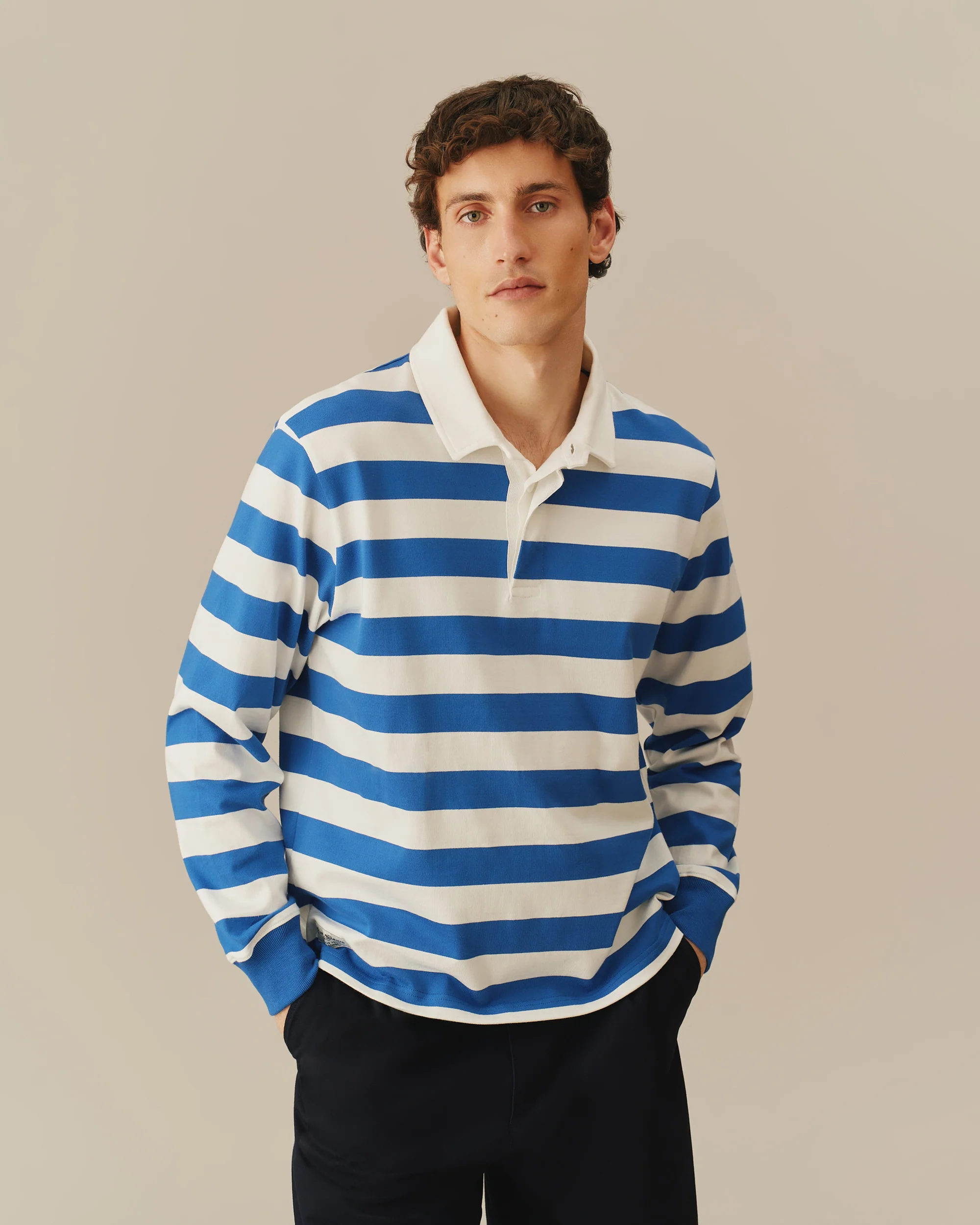 Cotton Core Stripe Rugby Cobalt Blue/White Stripe