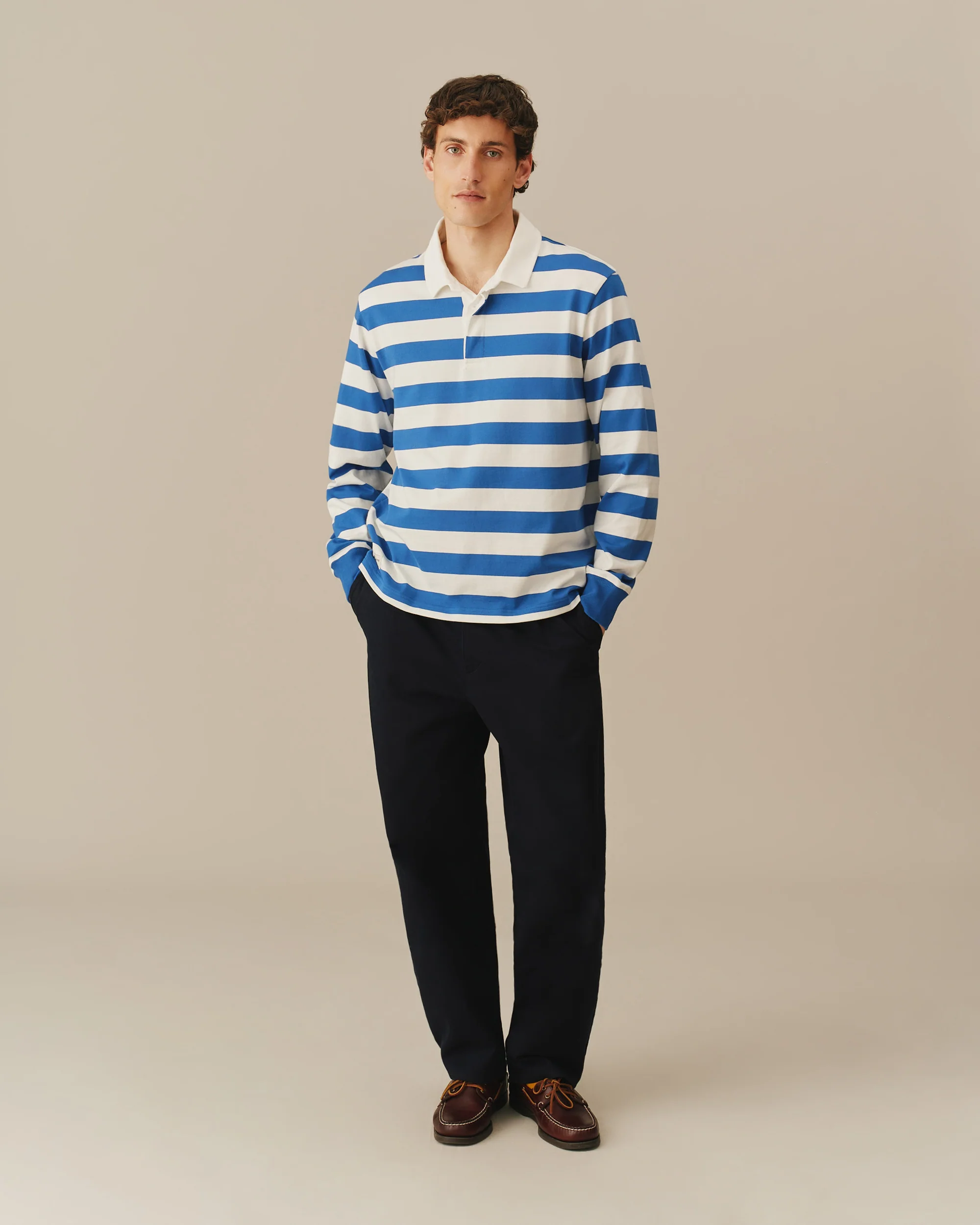 Cotton Core Stripe Rugby Cobalt Blue/White Stripe - Image 2
