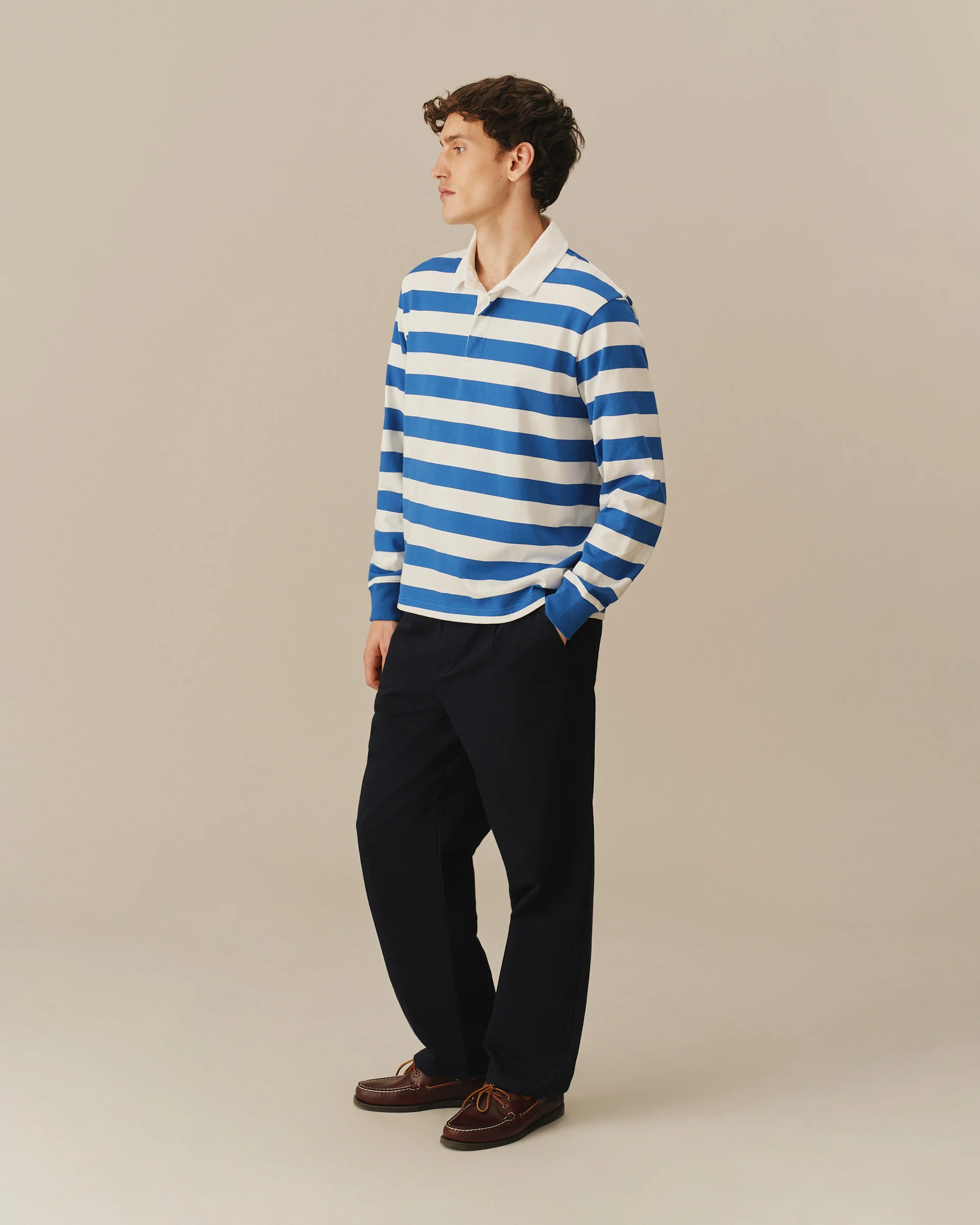 Cotton Core Stripe Rugby Cobalt Blue/White Stripe - Image 3