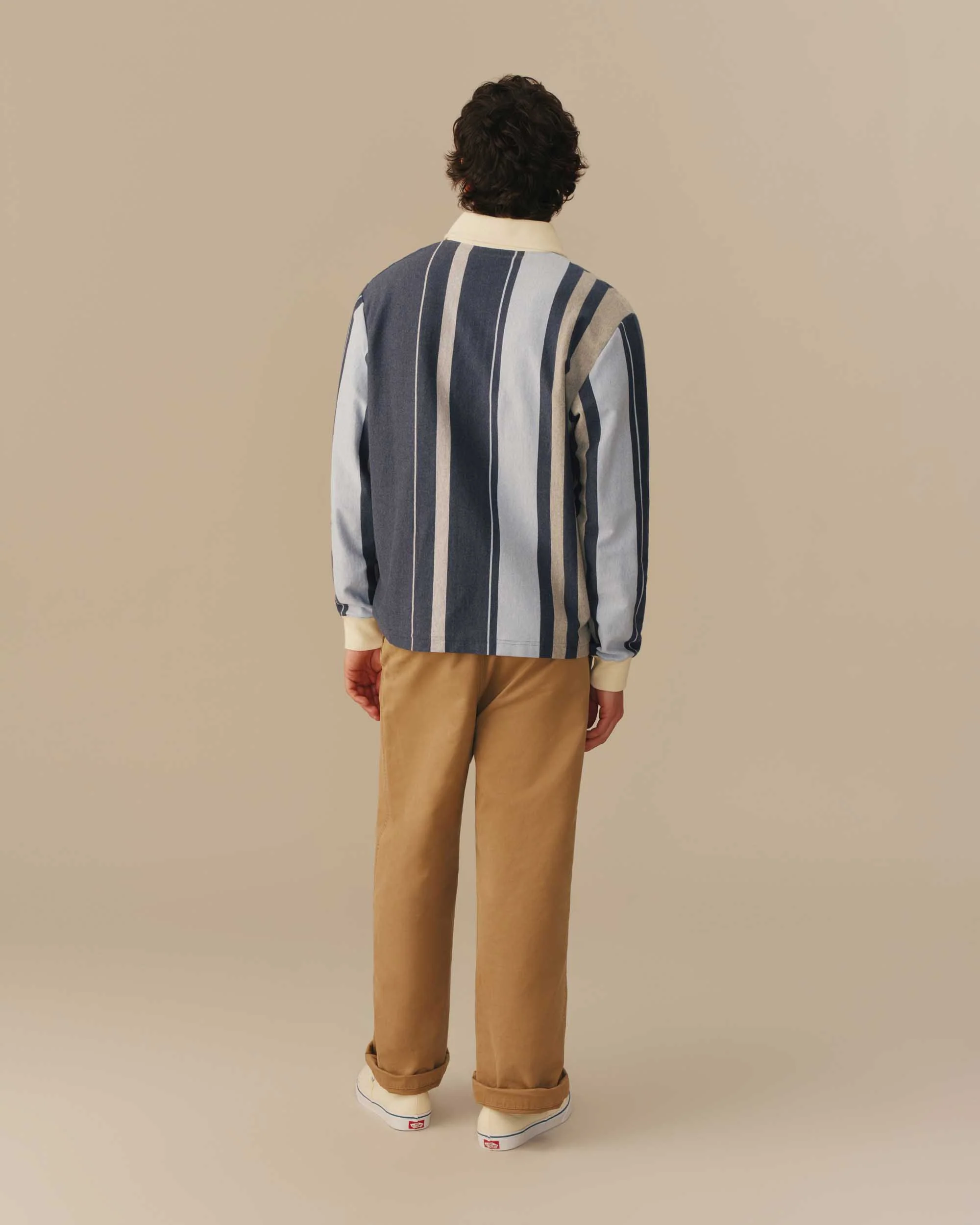 Cotton Heather Irregular Vertical Striped Rugby Blue Multi - Image 4