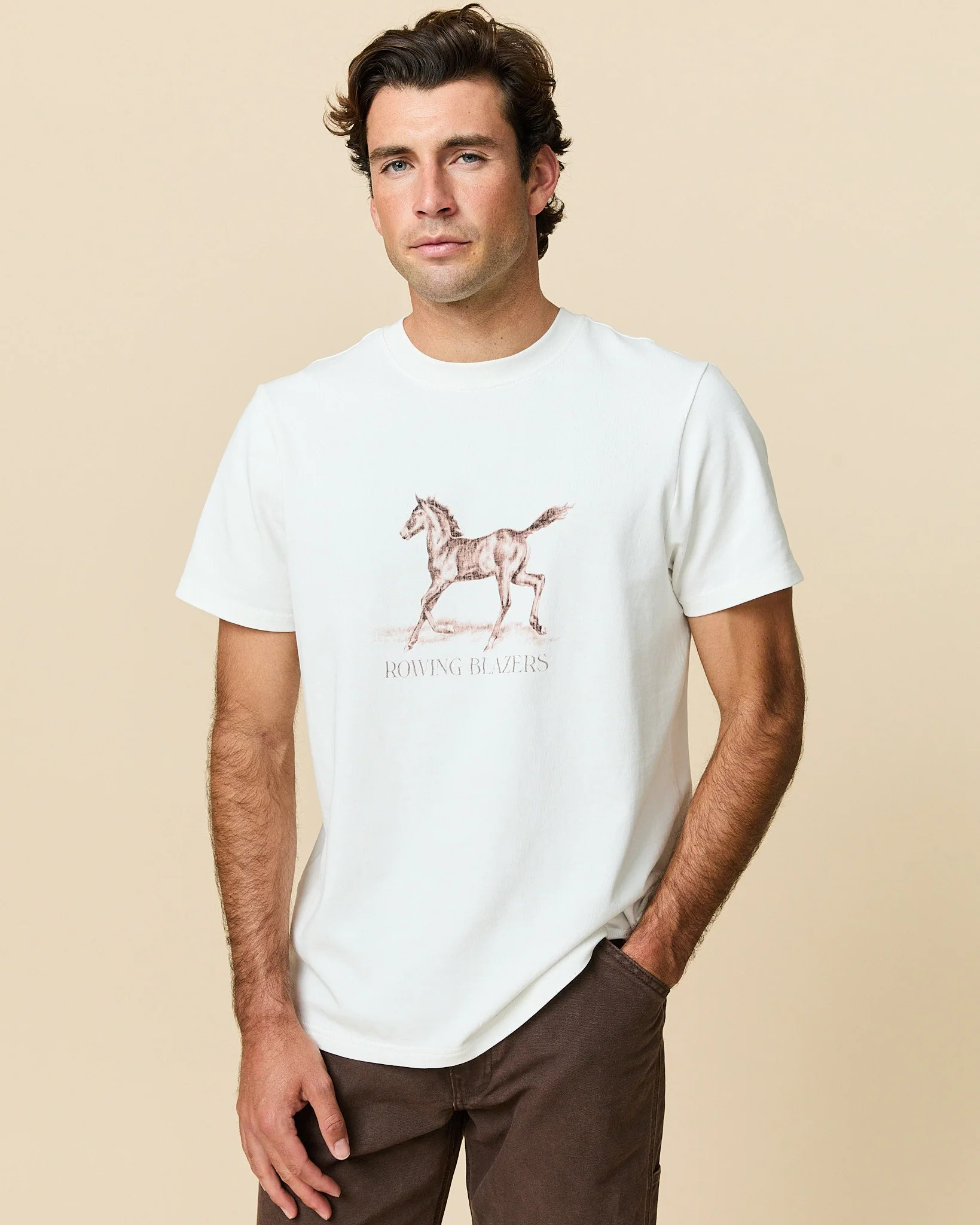 Men's Cotton Horse Tee Cream - Image 2