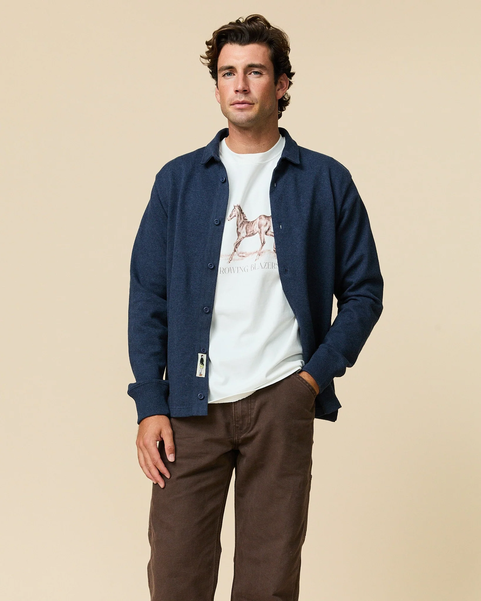 Men's Cotton Horse Tee Cream - Image 3