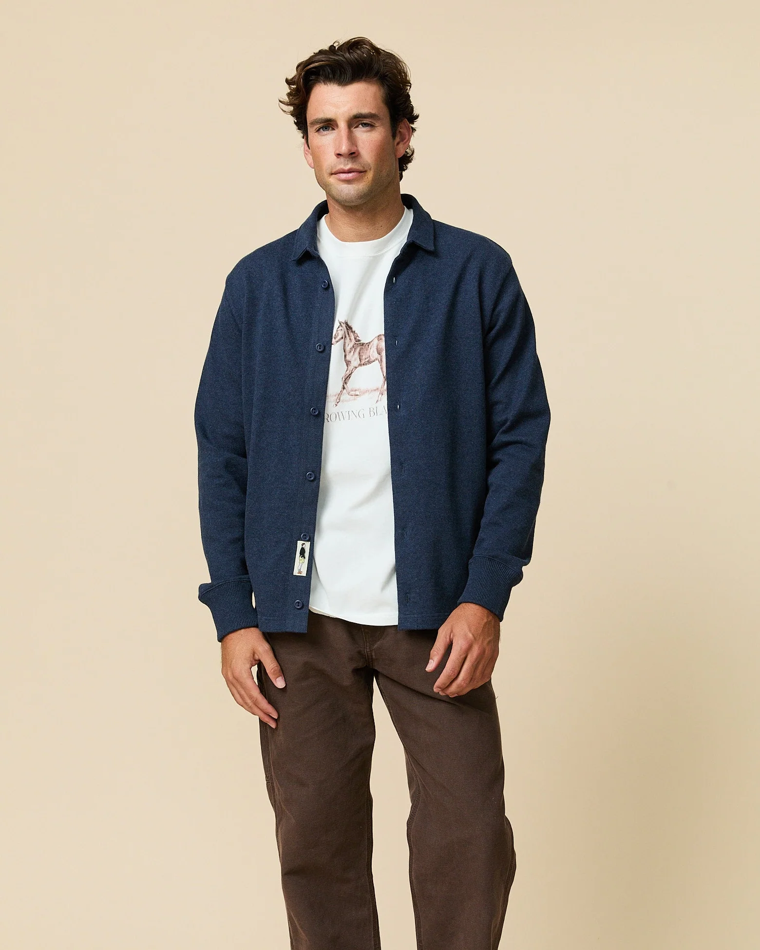 Men's Cotton Horse Tee Cream - Image 5