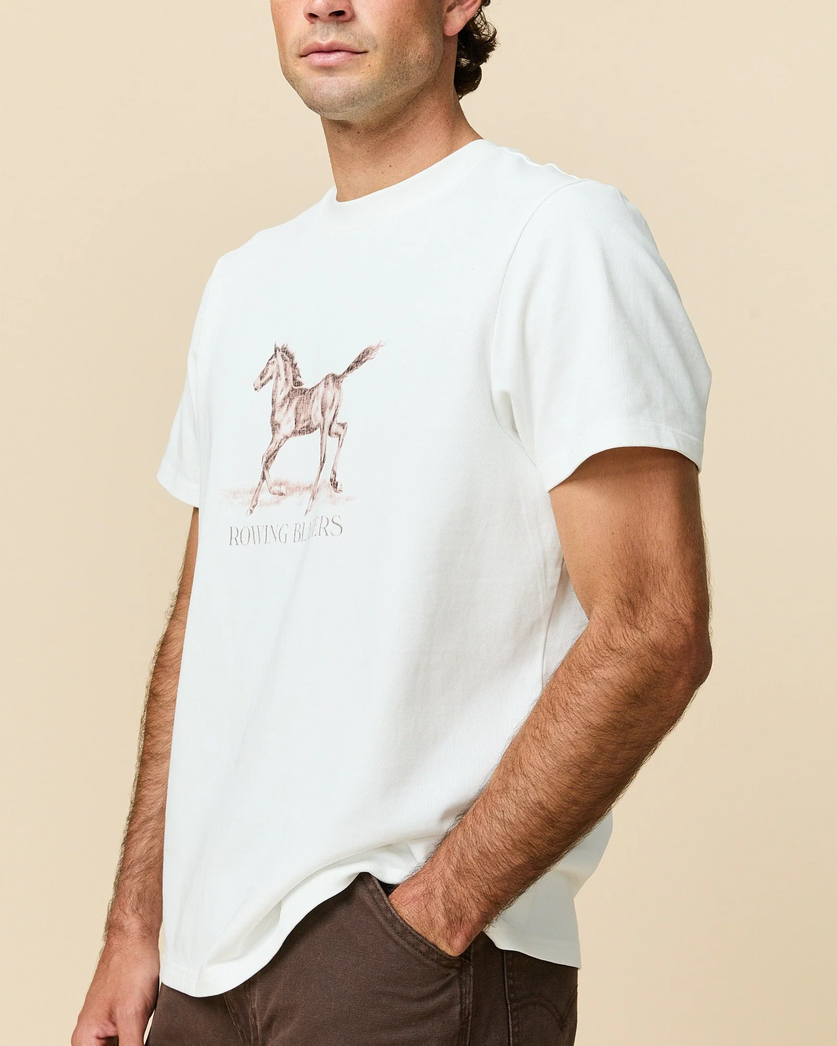 Men's Cotton Horse Tee Cream - Image 6