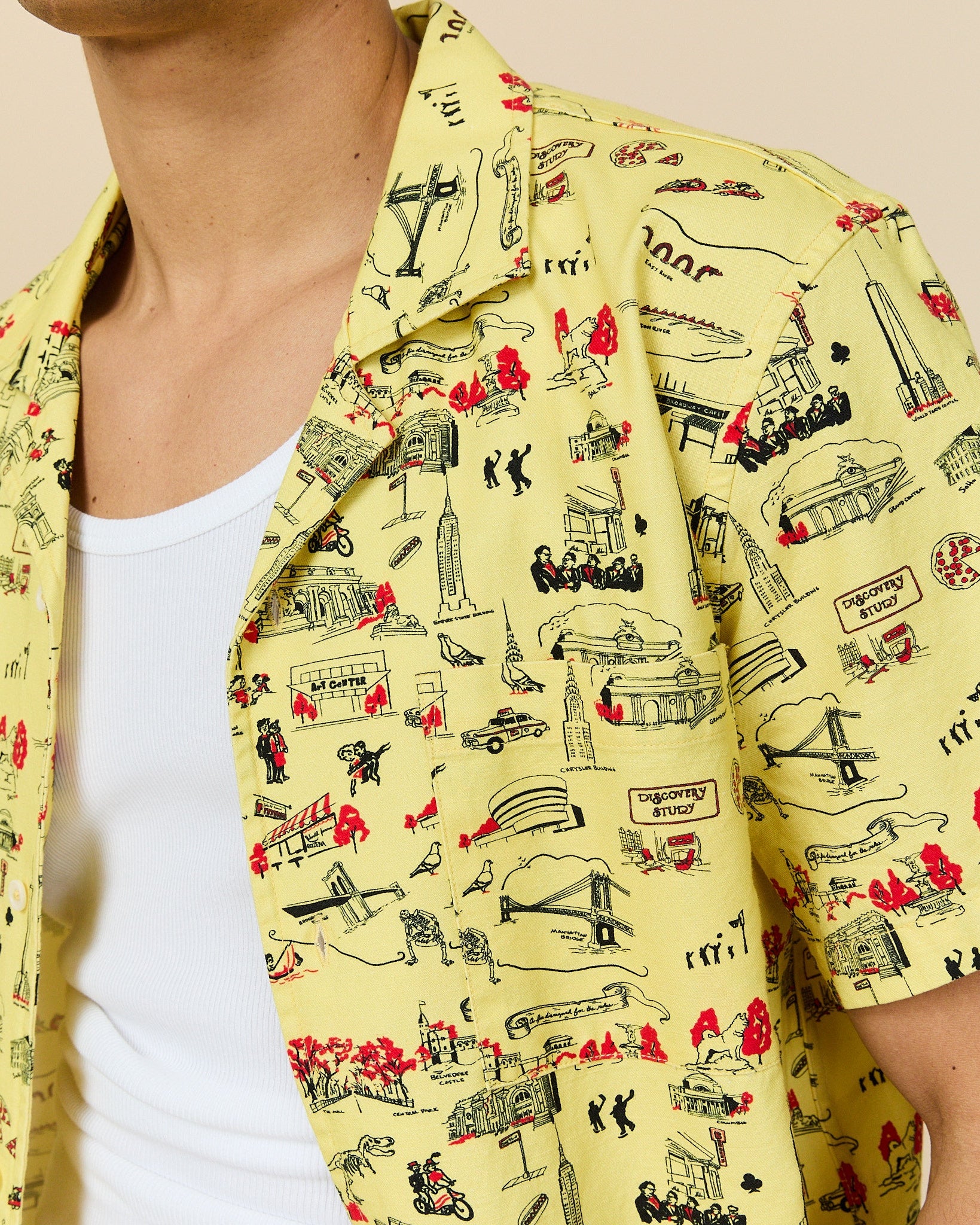 Men's Cotton Linen Camp Shirt NYC Map Print - Image 2