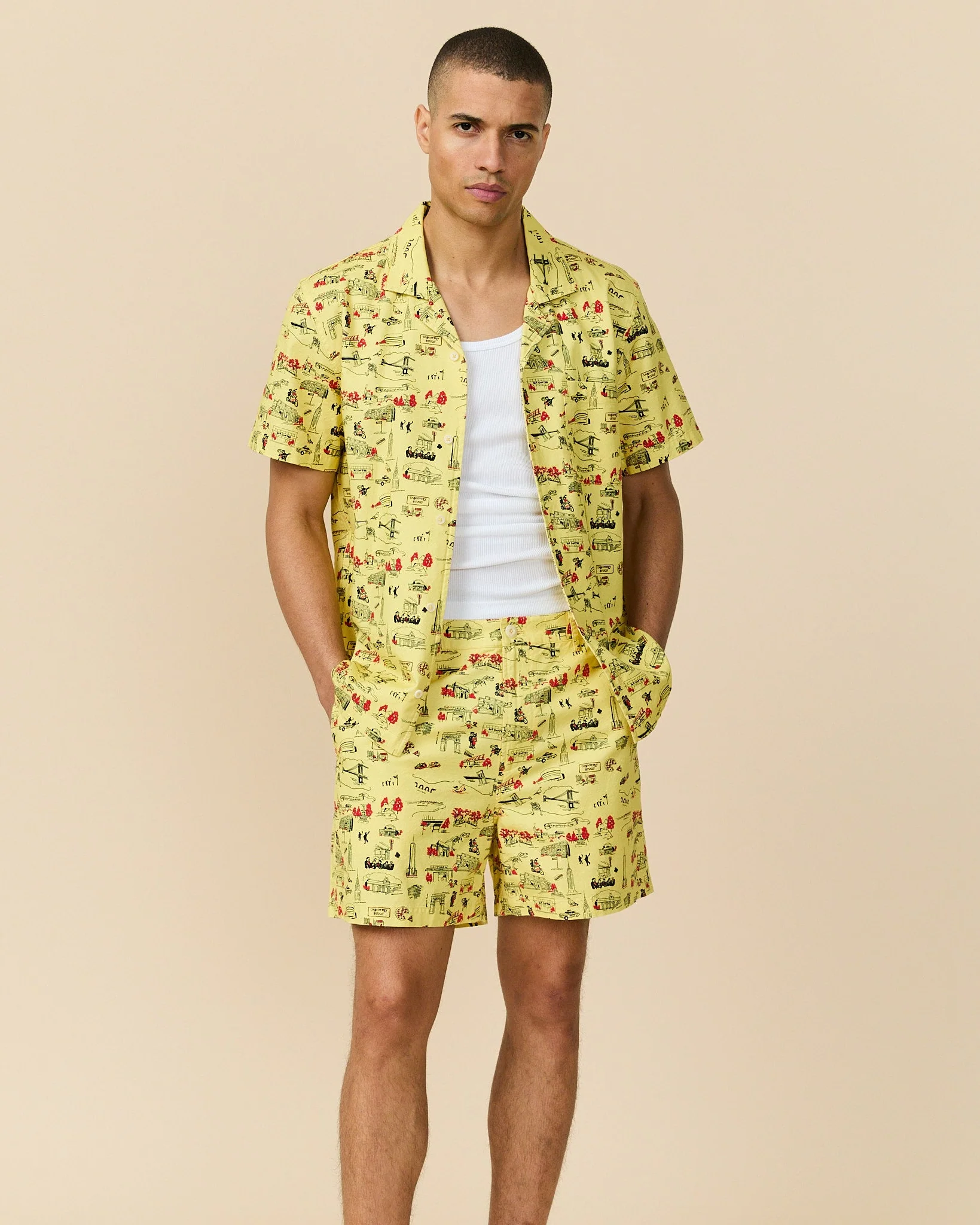 Men's Cotton Linen Camp Shirt NYC Map Print - Image 3