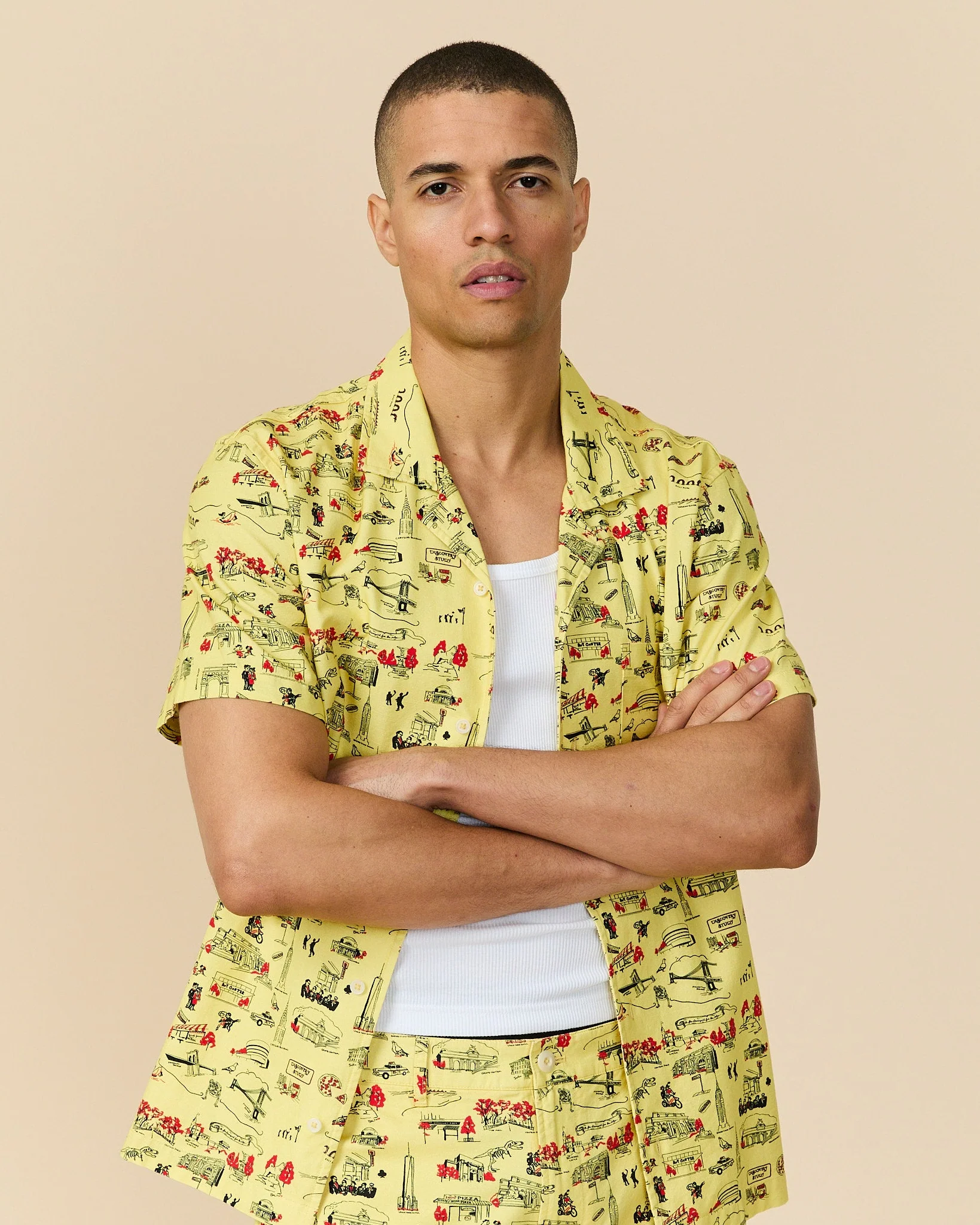 Men's Cotton Linen Camp Shirt NYC Map Print - Image 4