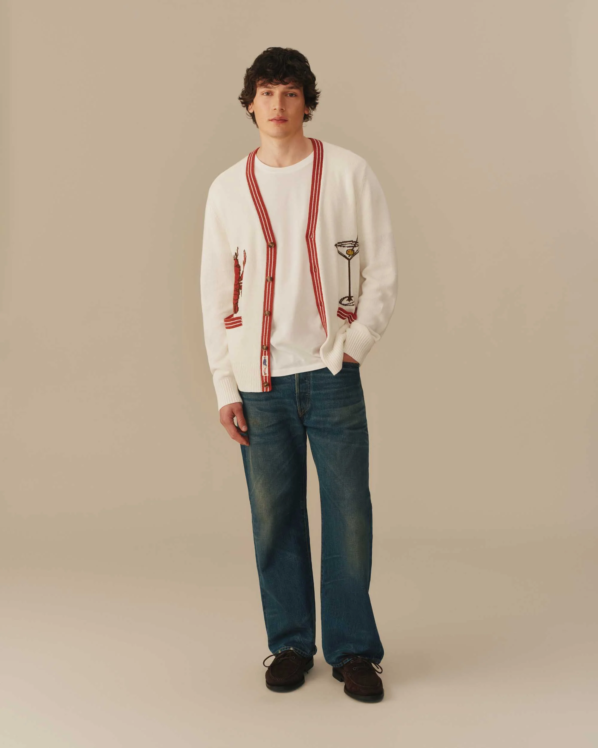 Cotton Linen Lobster Cardigan Cream - Image 2