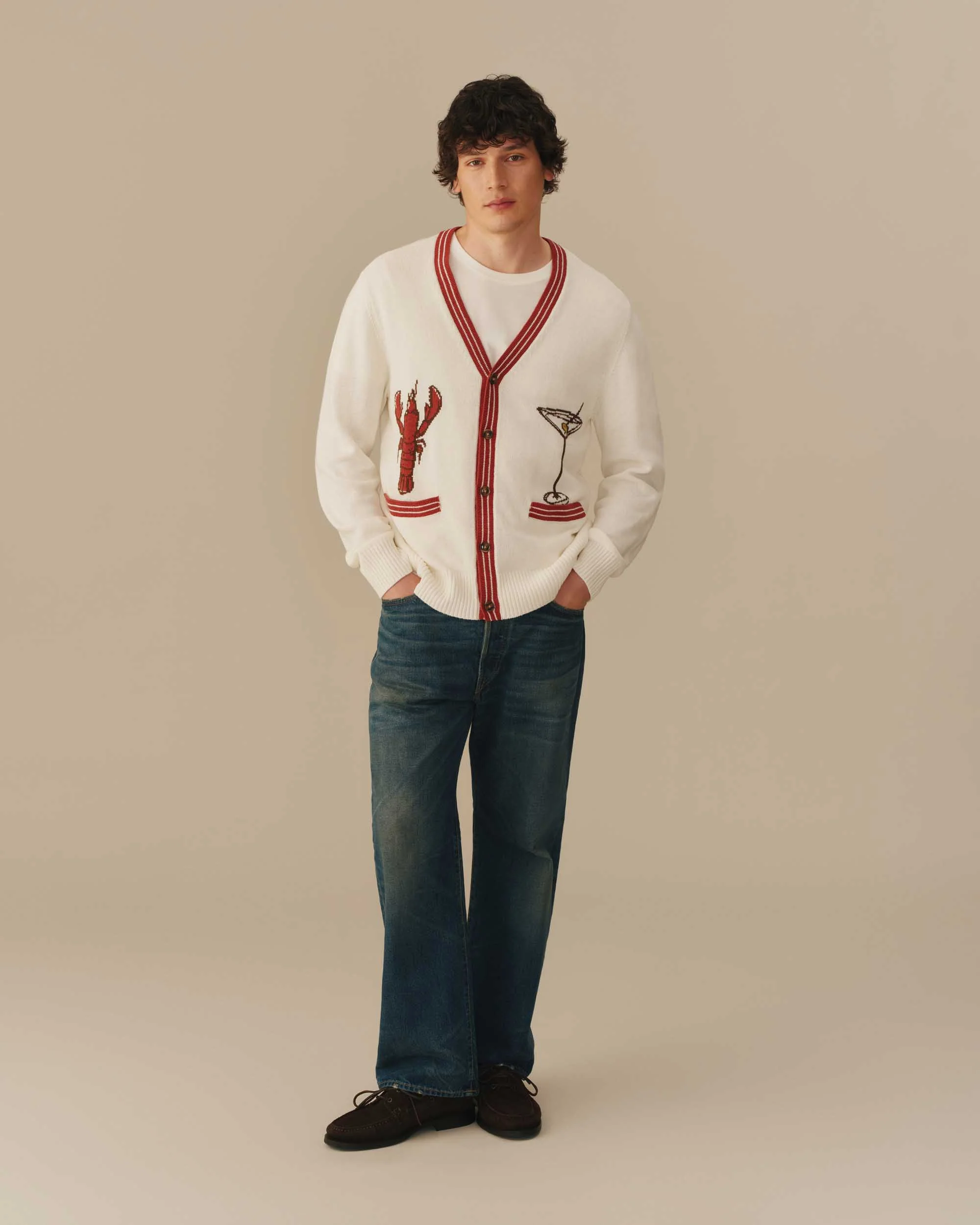 Cotton Linen Lobster Cardigan Cream - Image 3