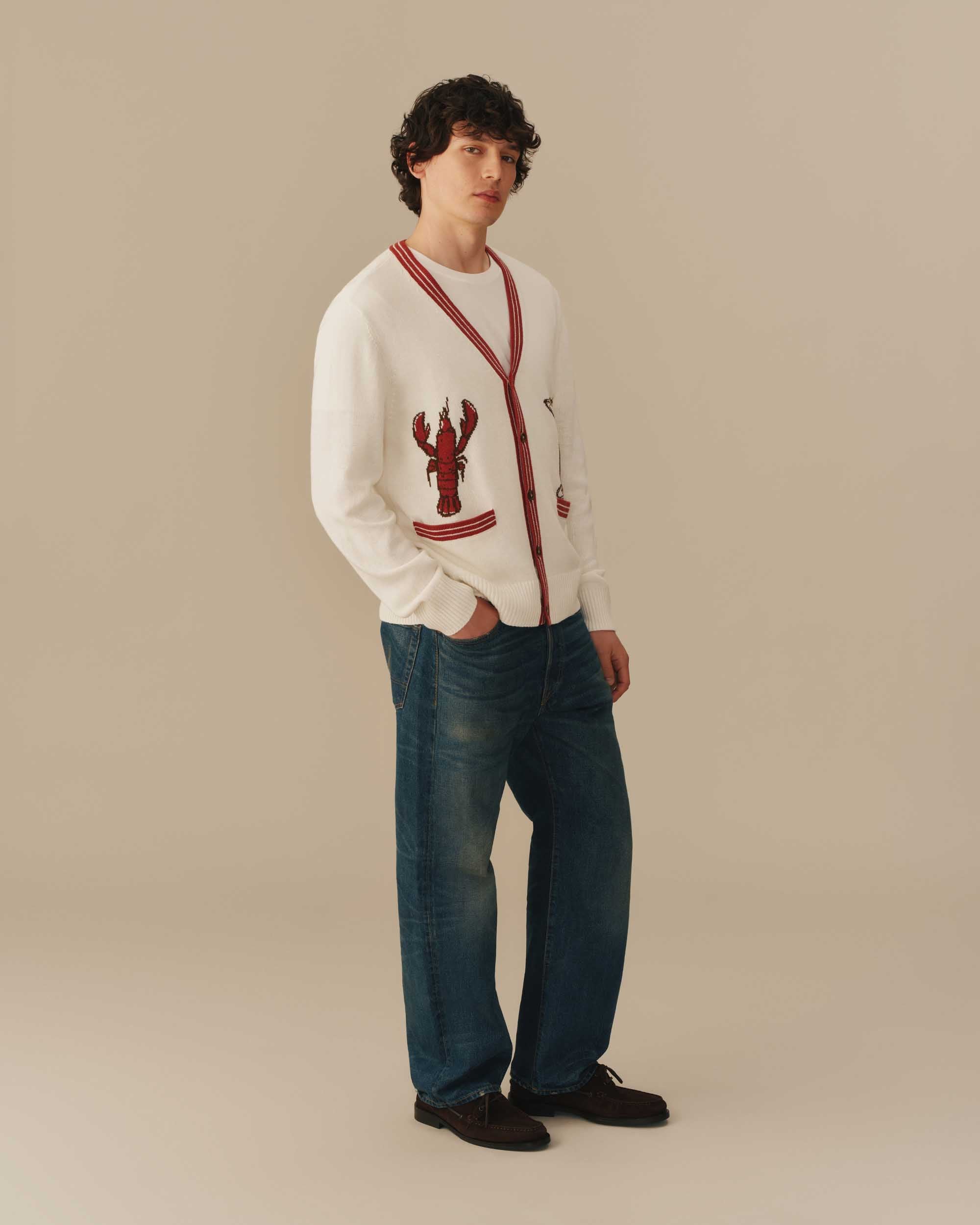 Cotton Linen Lobster Cardigan Cream - Image 4