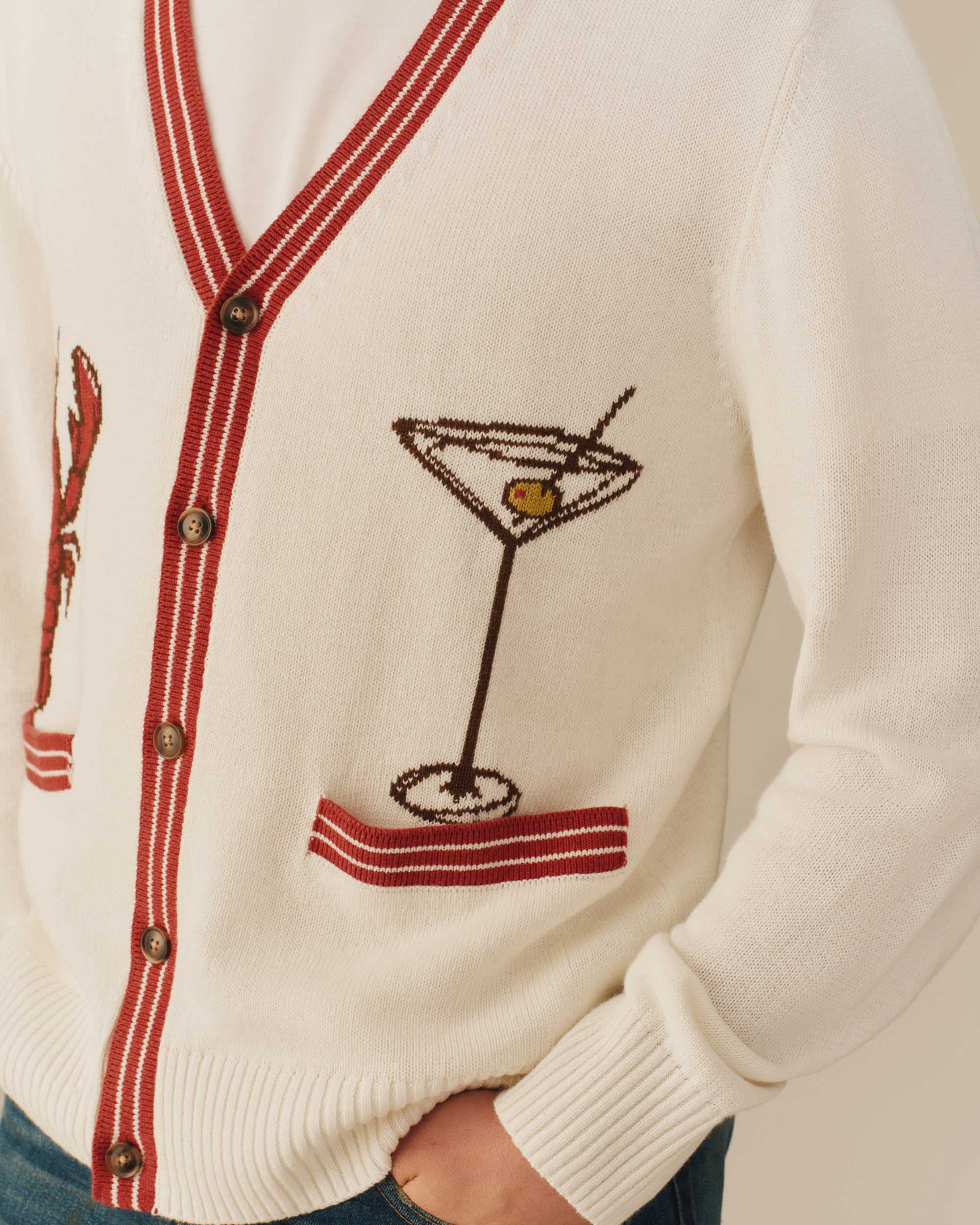 Cotton Linen Lobster Cardigan Cream - Image 6