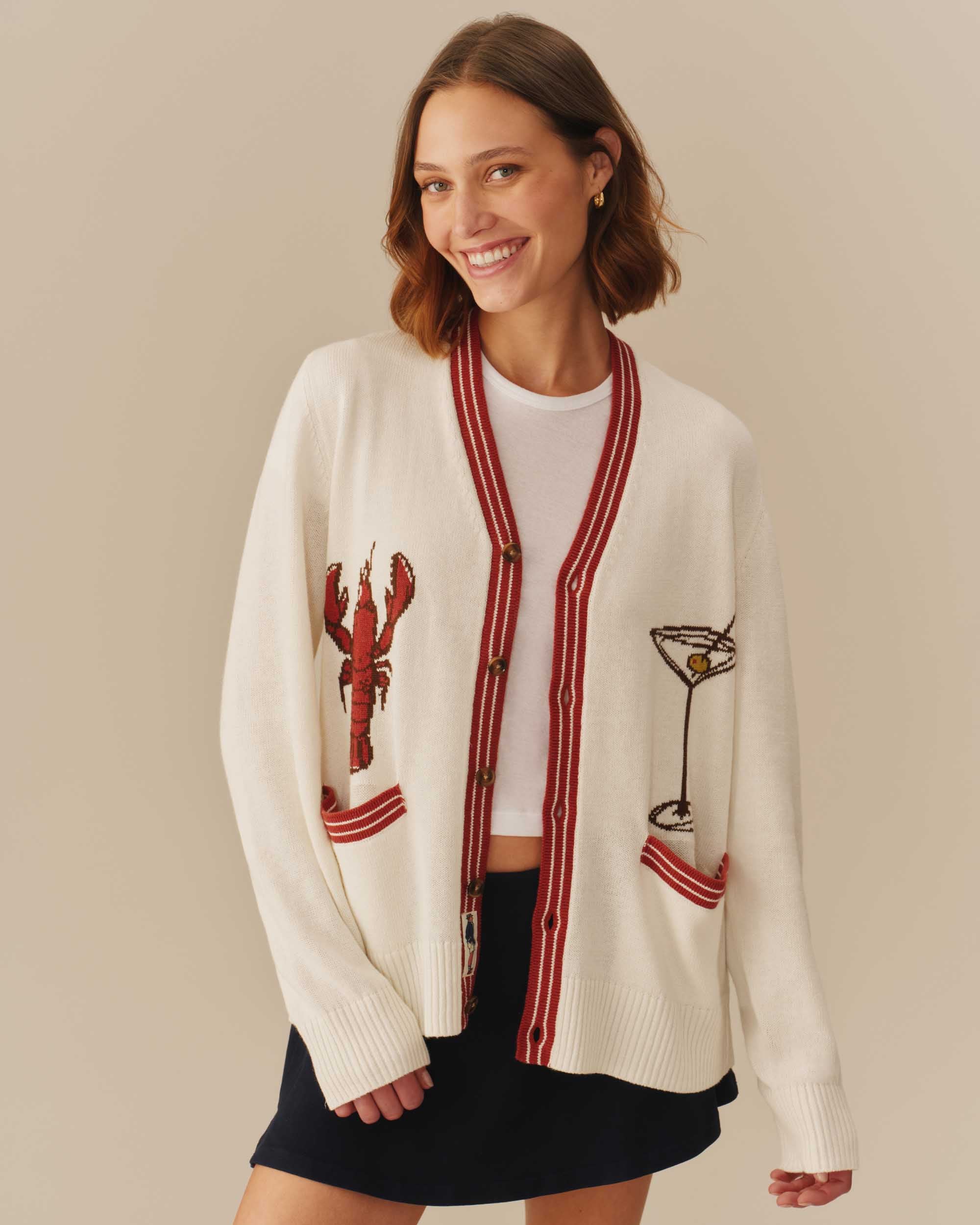 Cotton Linen Lobster Cardigan Cream - Image 7