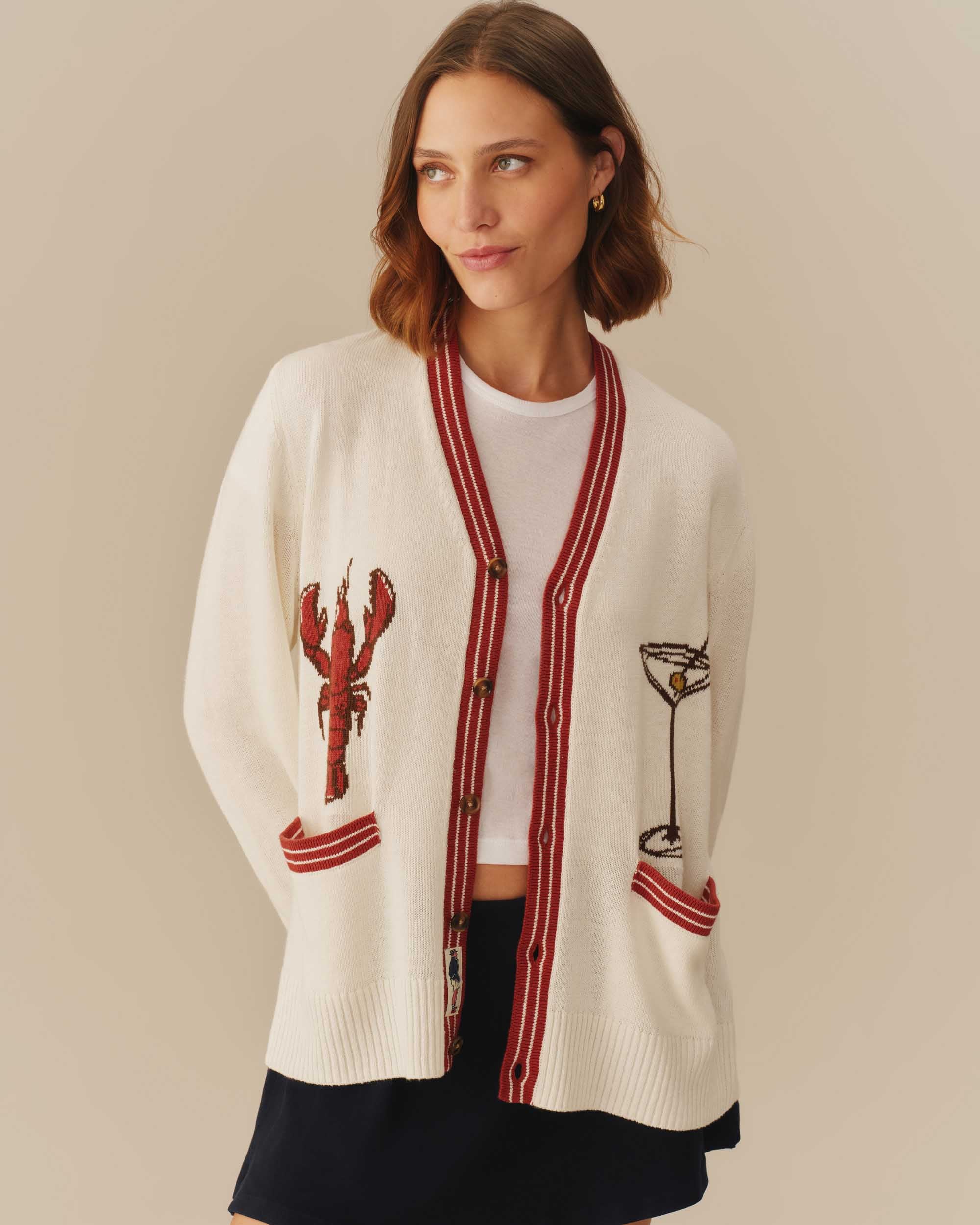 Cotton Linen Lobster Cardigan Cream - Image 8