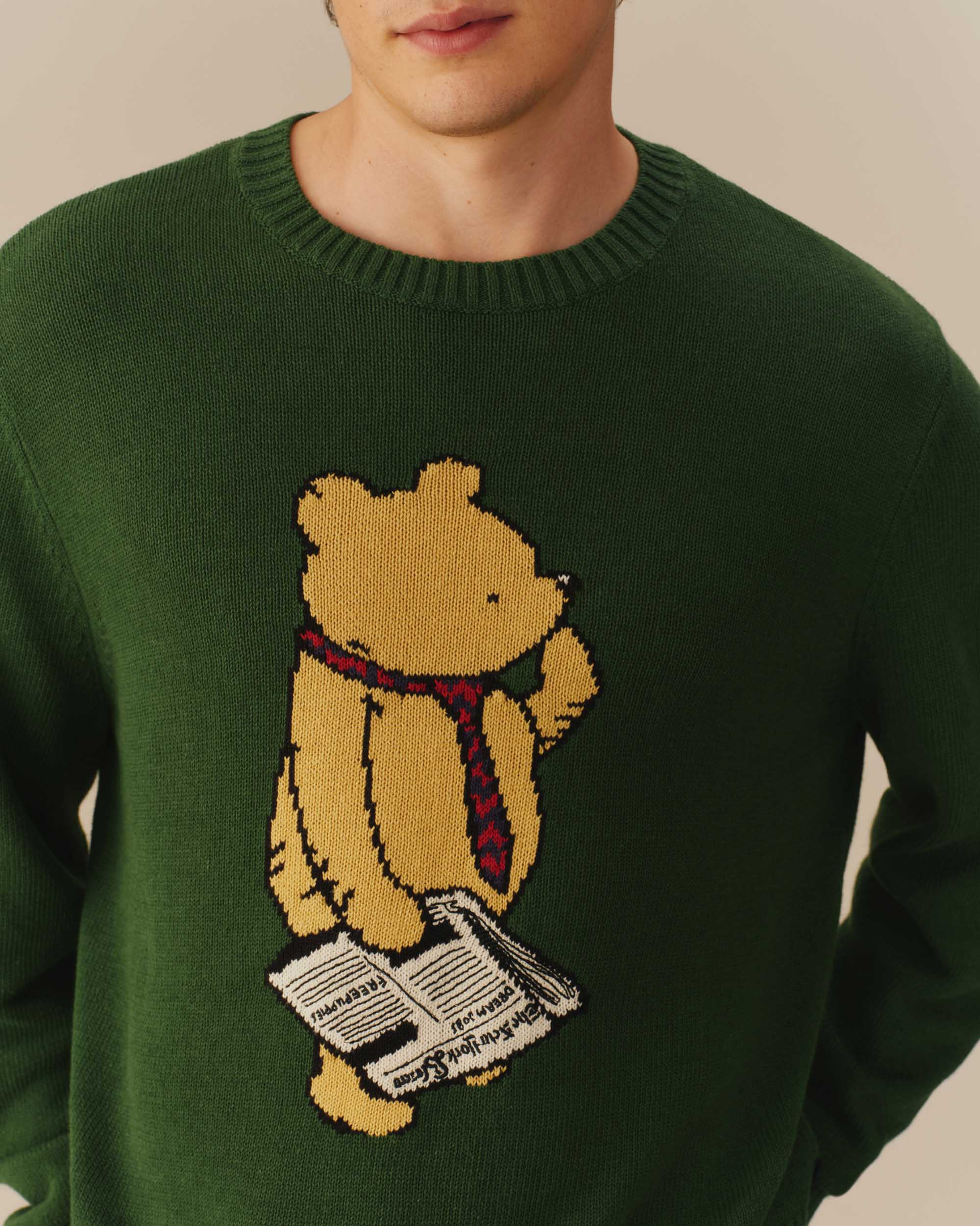 Cotton Linen New Yorker Winnie-the-Pooh Sweater Green - Image 3