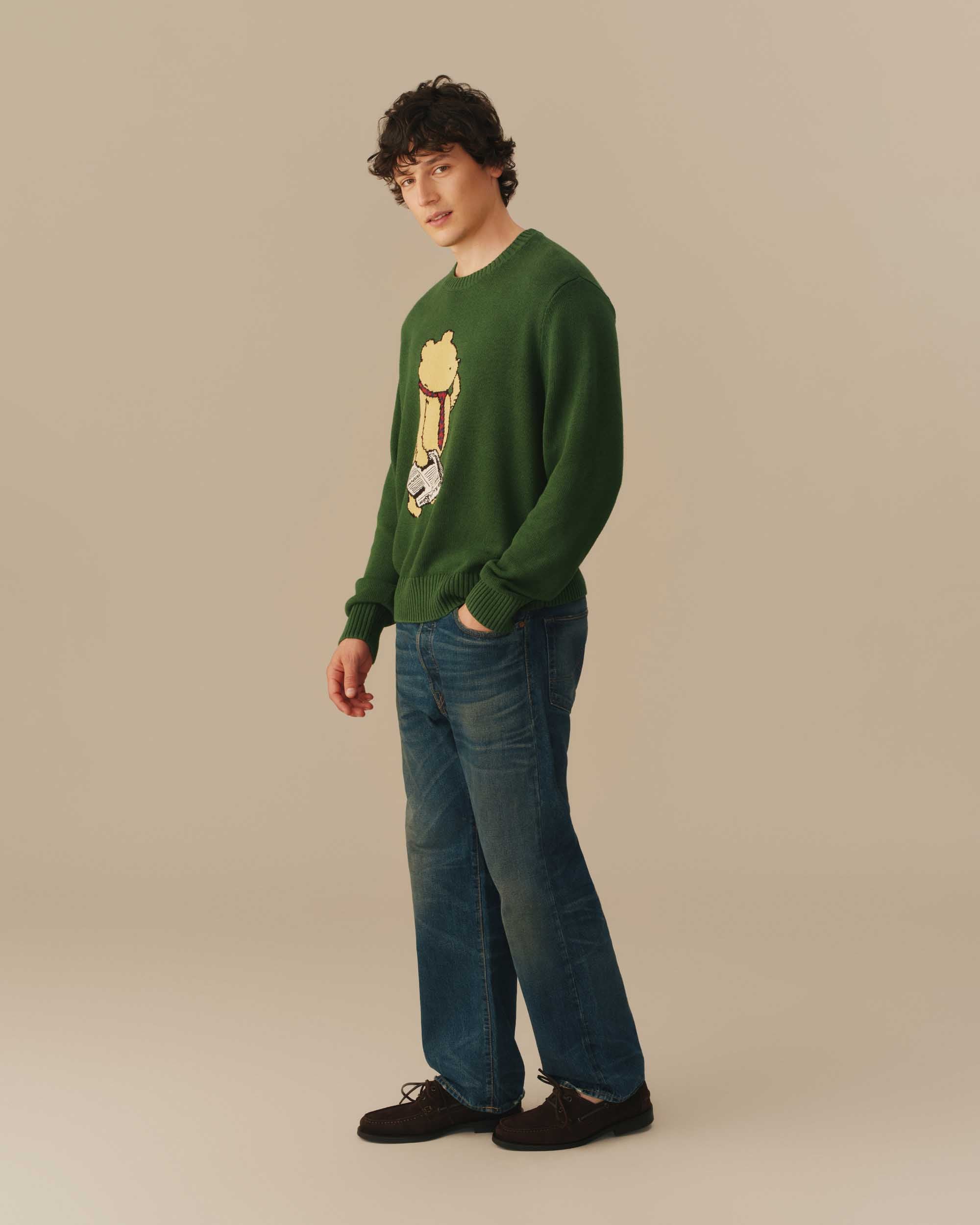 Cotton Linen New Yorker Winnie-the-Pooh Sweater Green - Image 4