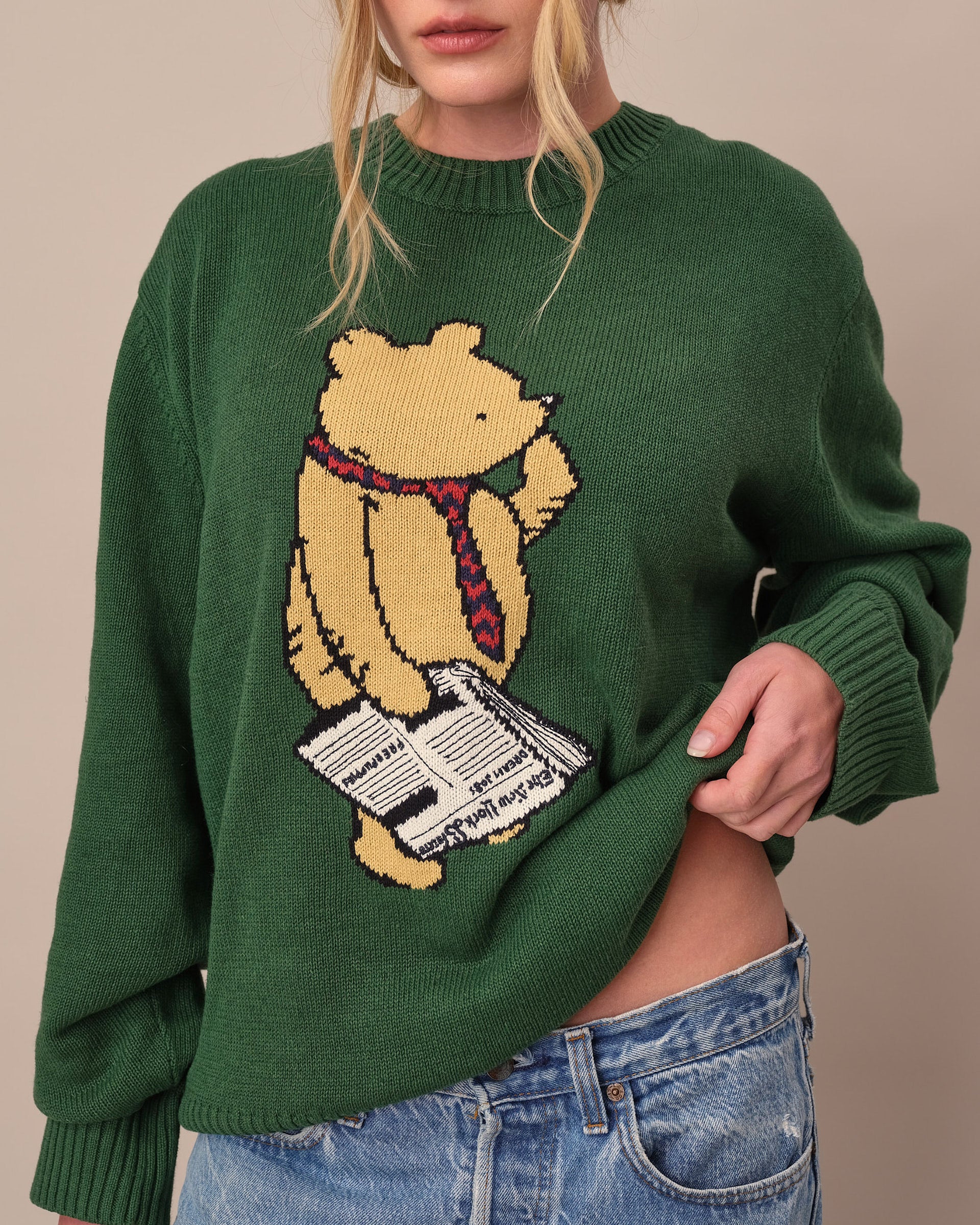 Cotton Linen New Yorker Winnie-the-Pooh Sweater Green - Image 7