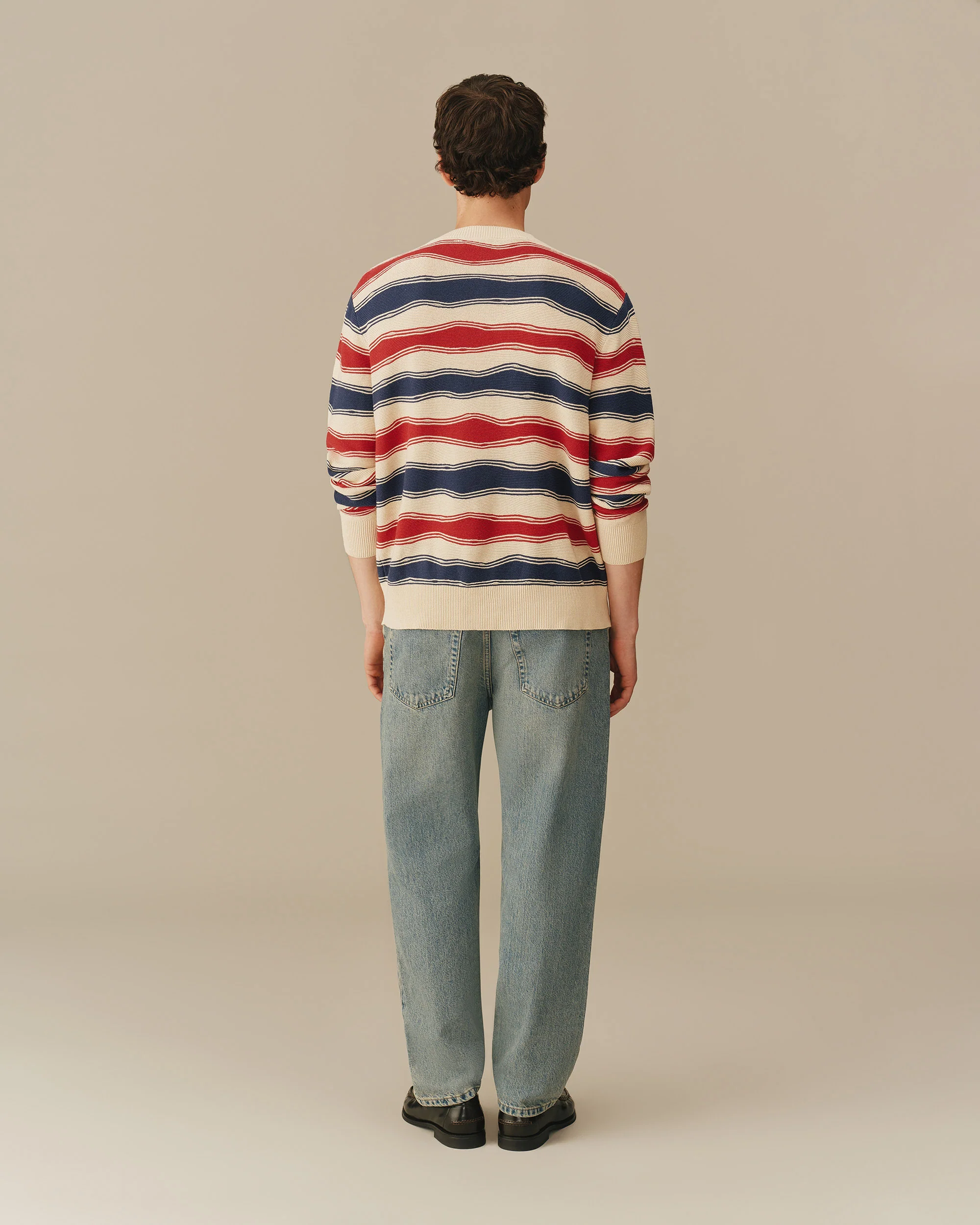 Cotton Linen Striped Crewneck Sweater Red, White & Navy - Image 4