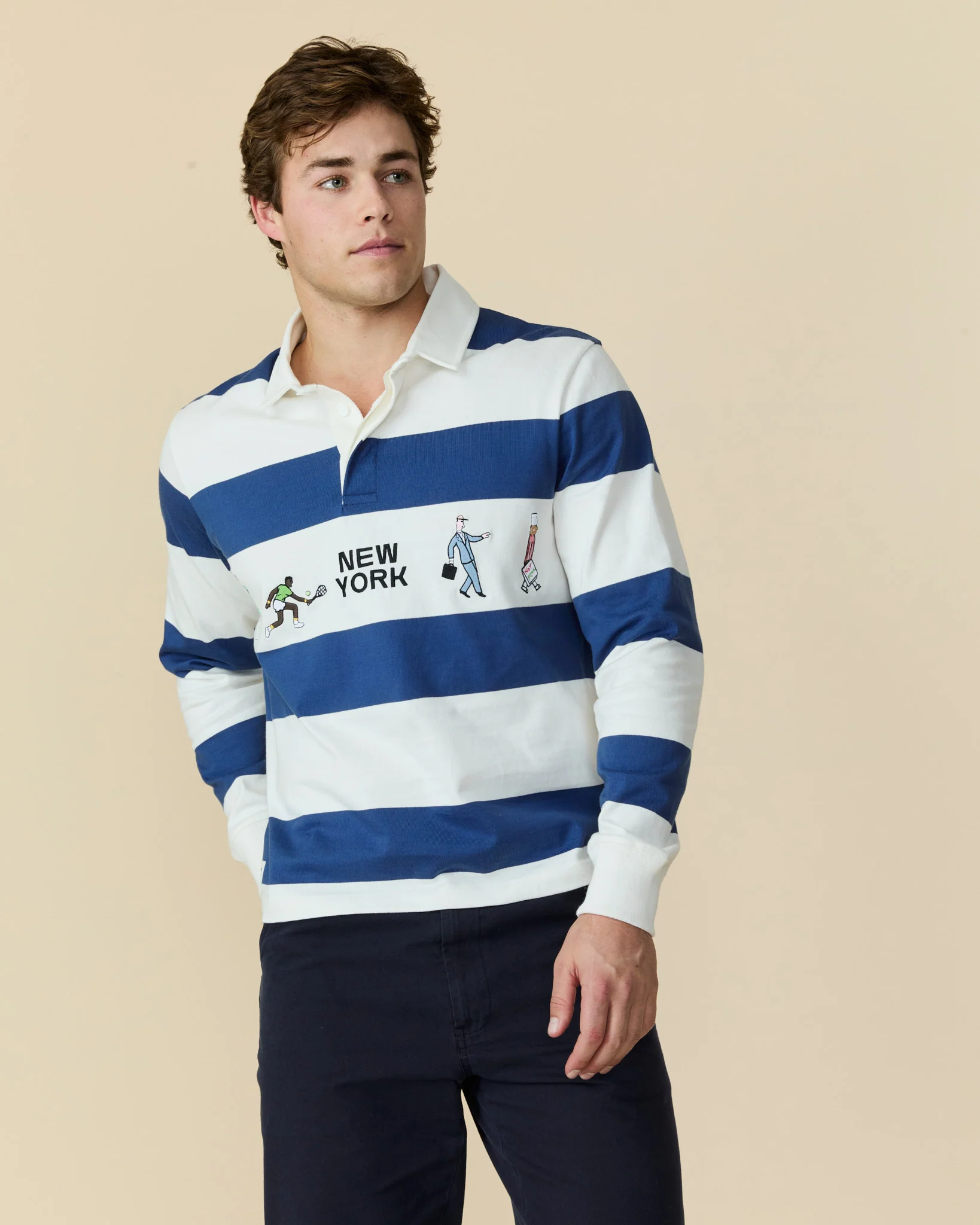 Cotton New York Rugby Blue White Stripe - Image 2