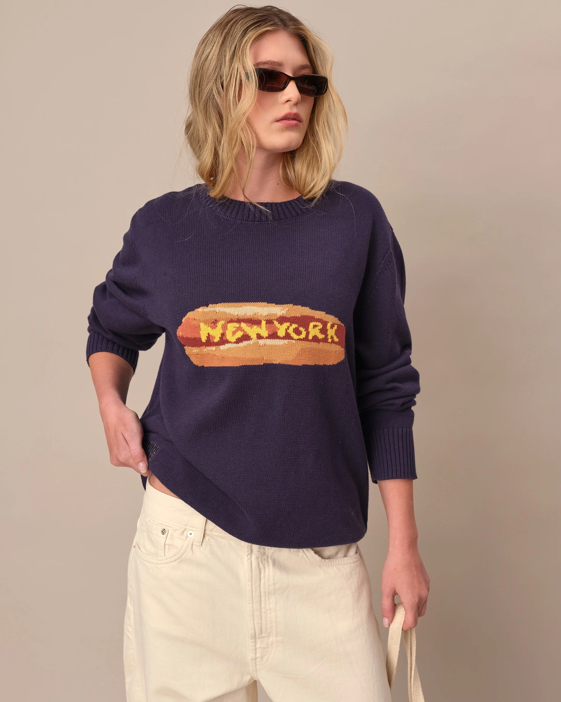 Cotton NY Hot Dog Sweater Navy - Image 6