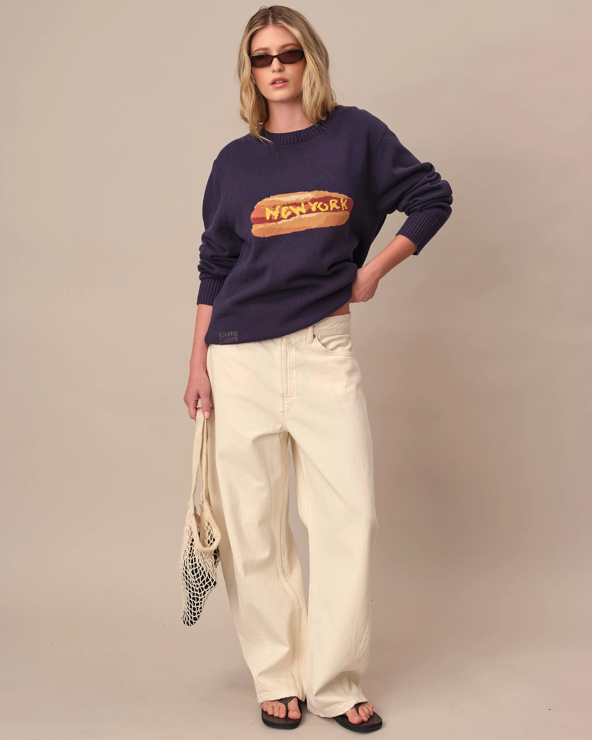 Cotton NY Hot Dog Sweater Navy - Image 7