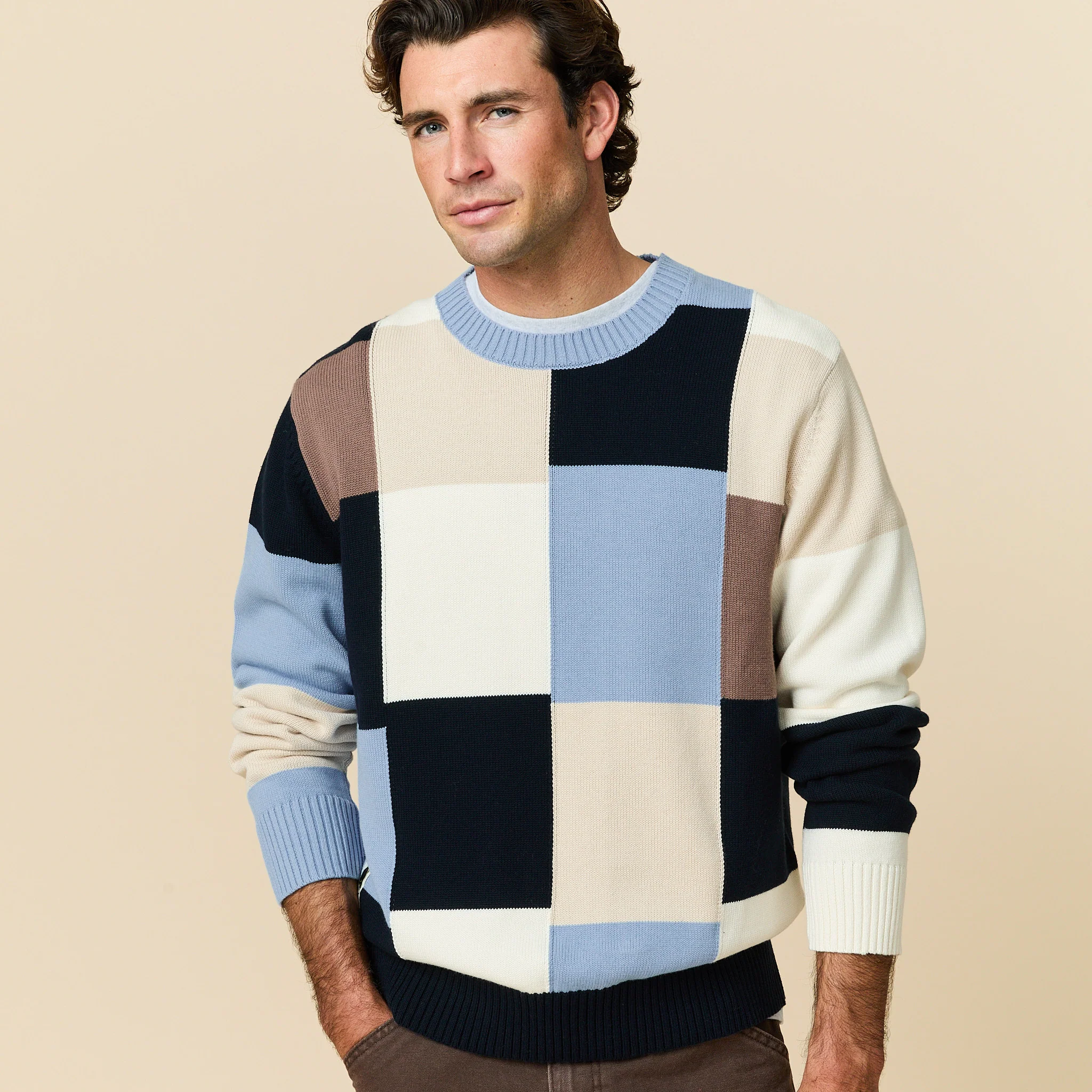 Cotton Patchwork Sweater Blue Patchwork - Image 2