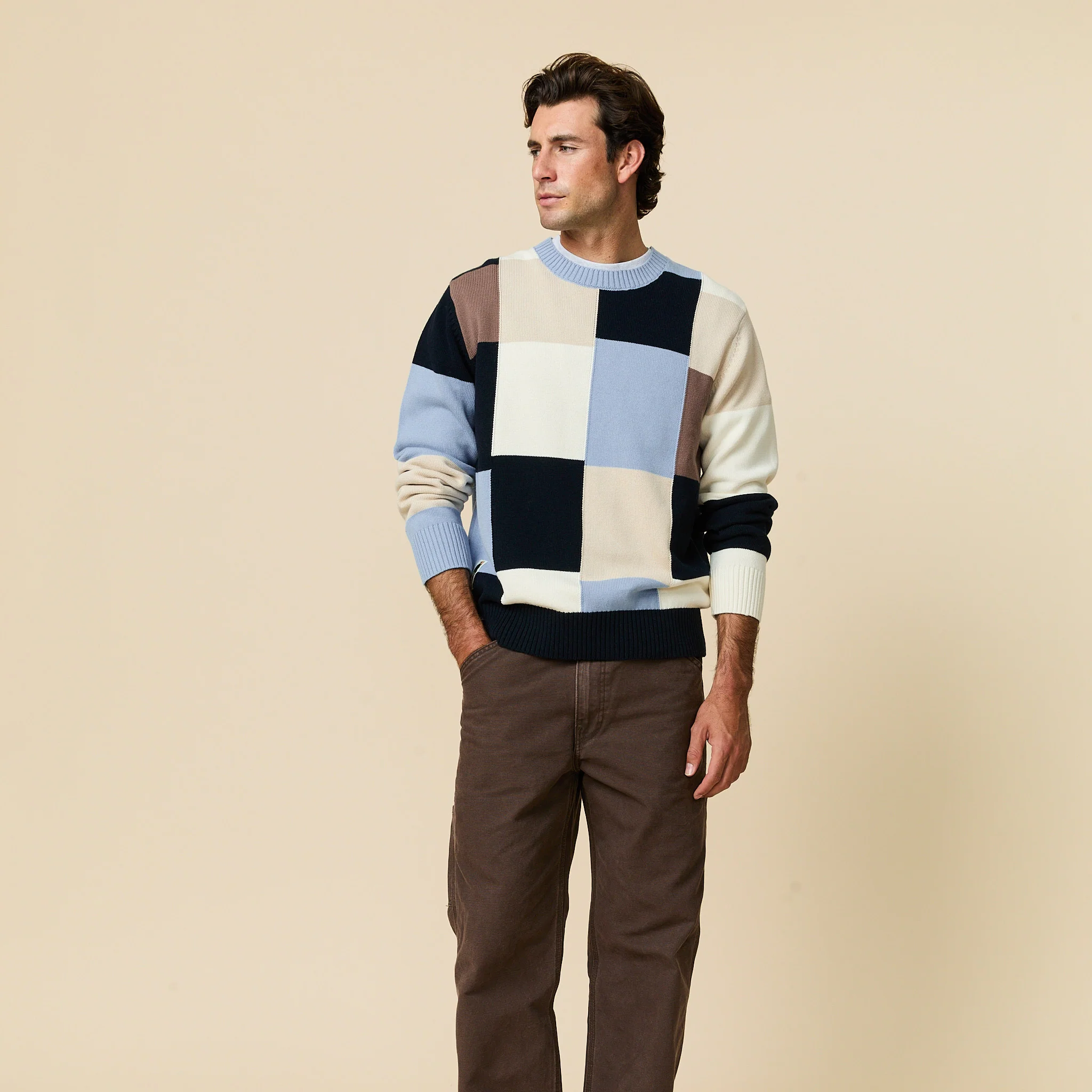 Cotton Patchwork Sweater Blue Patchwork - Image 3