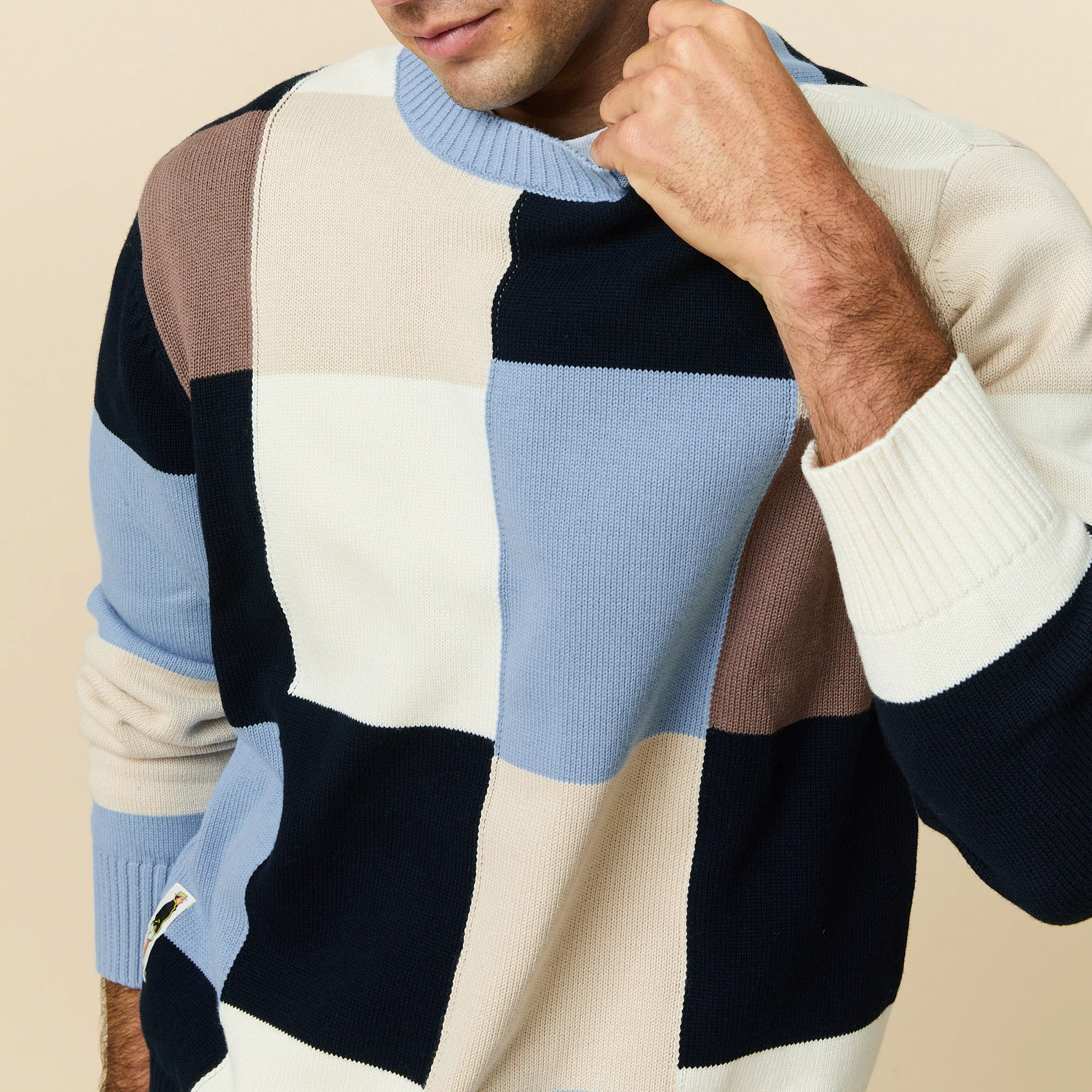Cotton Patchwork Sweater Blue Patchwork - Image 4