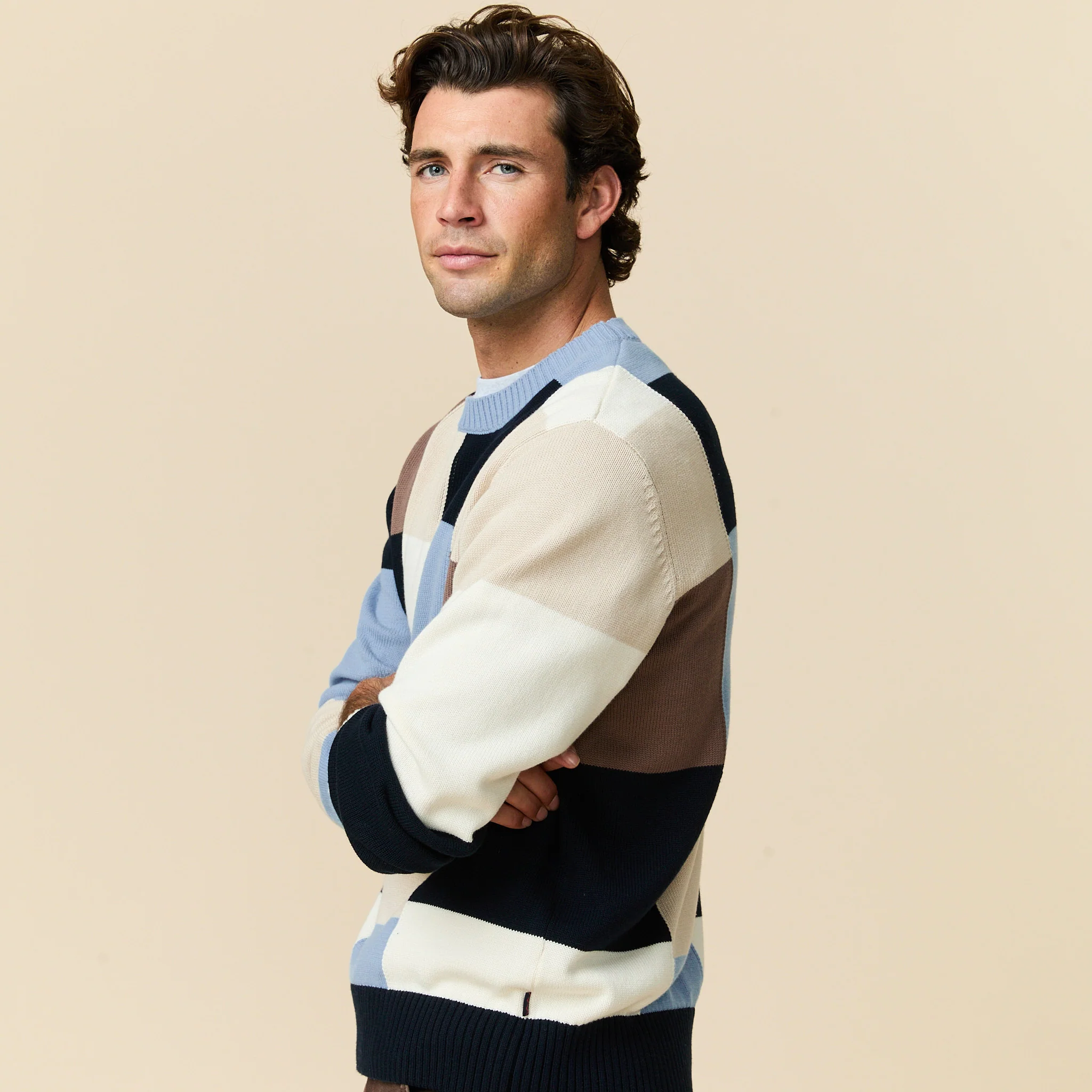 Cotton Patchwork Sweater Blue Patchwork - Image 5