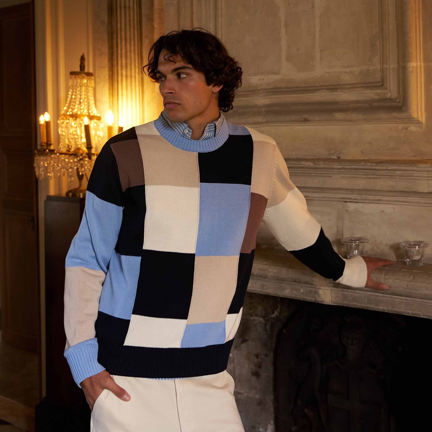 Cotton Patchwork Sweater Blue Patchwork - Image 7
