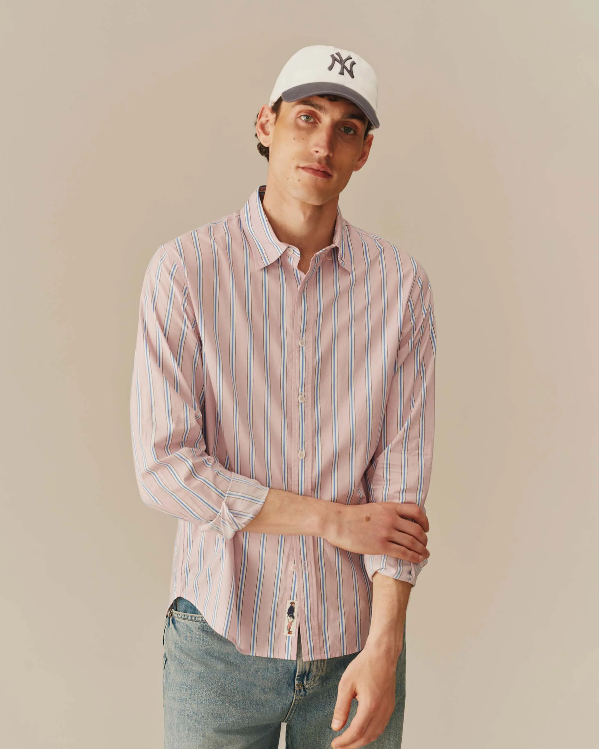 Men's Cotton Running Stripe Shirt Pink - Image 2