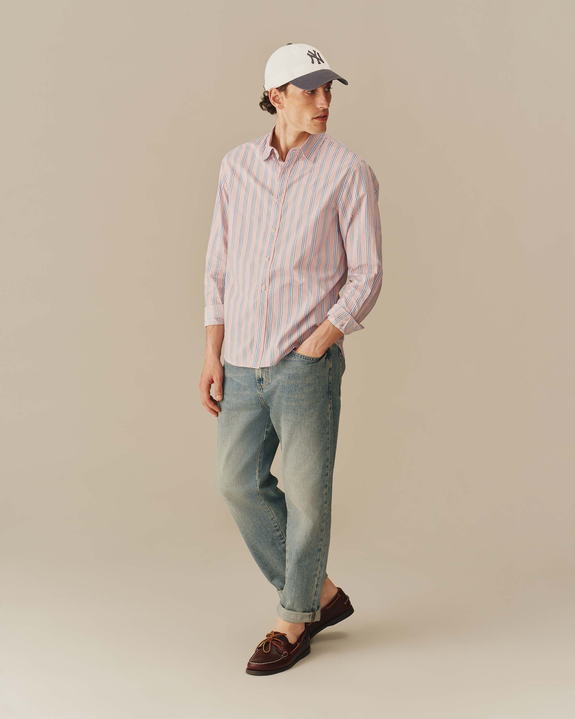 Men's Cotton Running Stripe Shirt Pink - Image 3