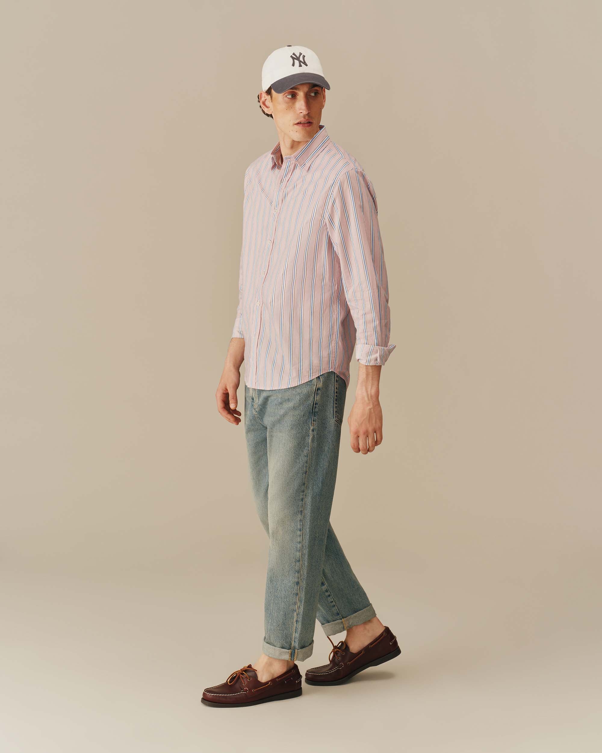 Men's Cotton Running Stripe Shirt Pink - Image 4