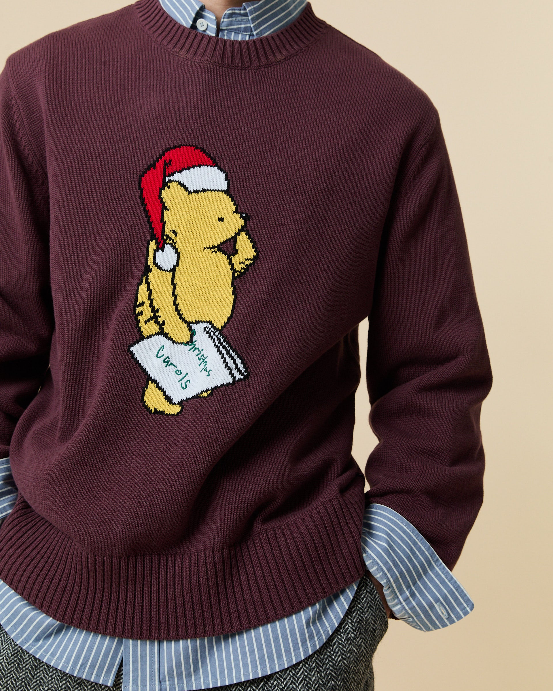 Cotton Santa Pooh Sweater Burgundy - Image 2