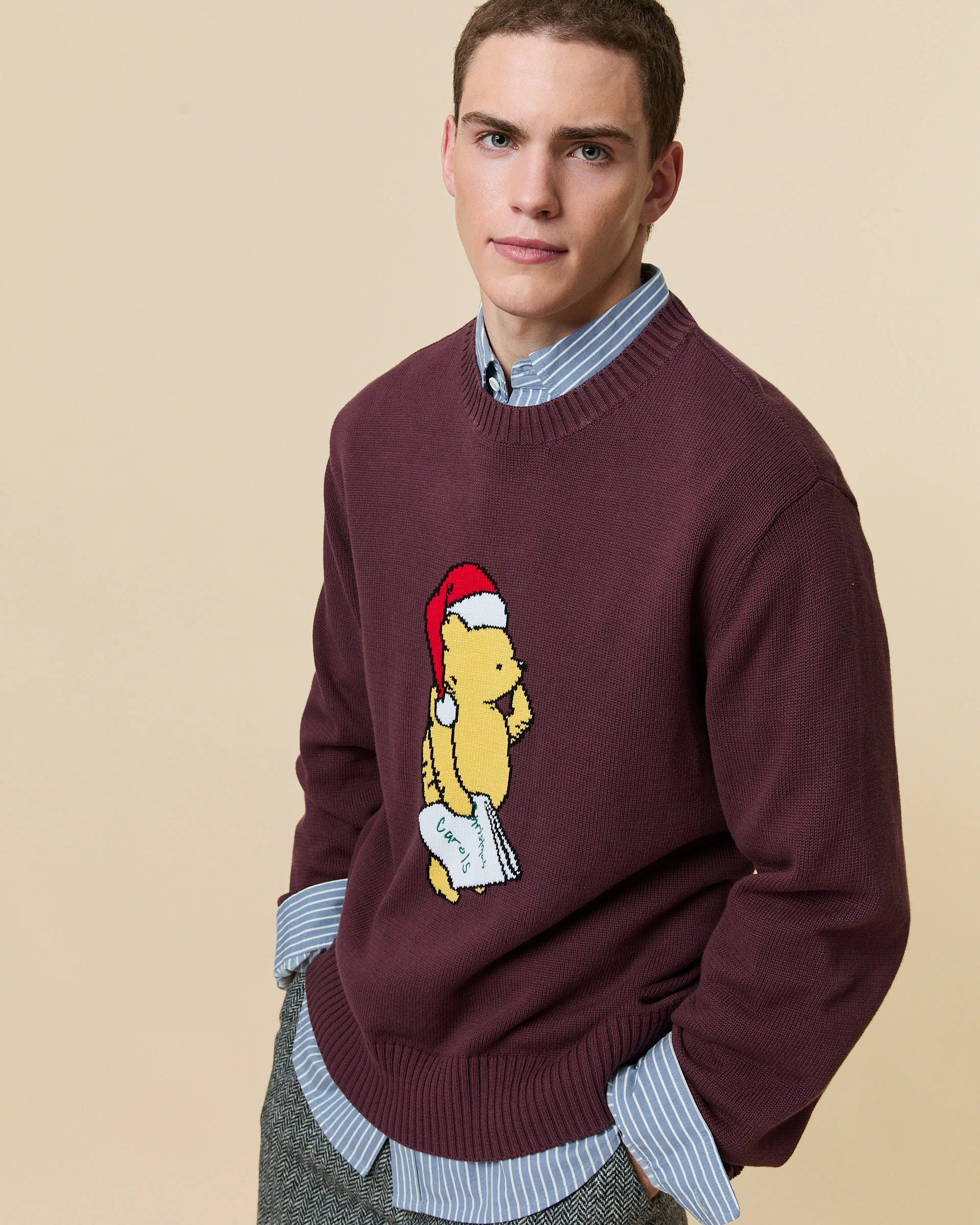 Cotton Santa Pooh Sweater Burgundy - Image 3