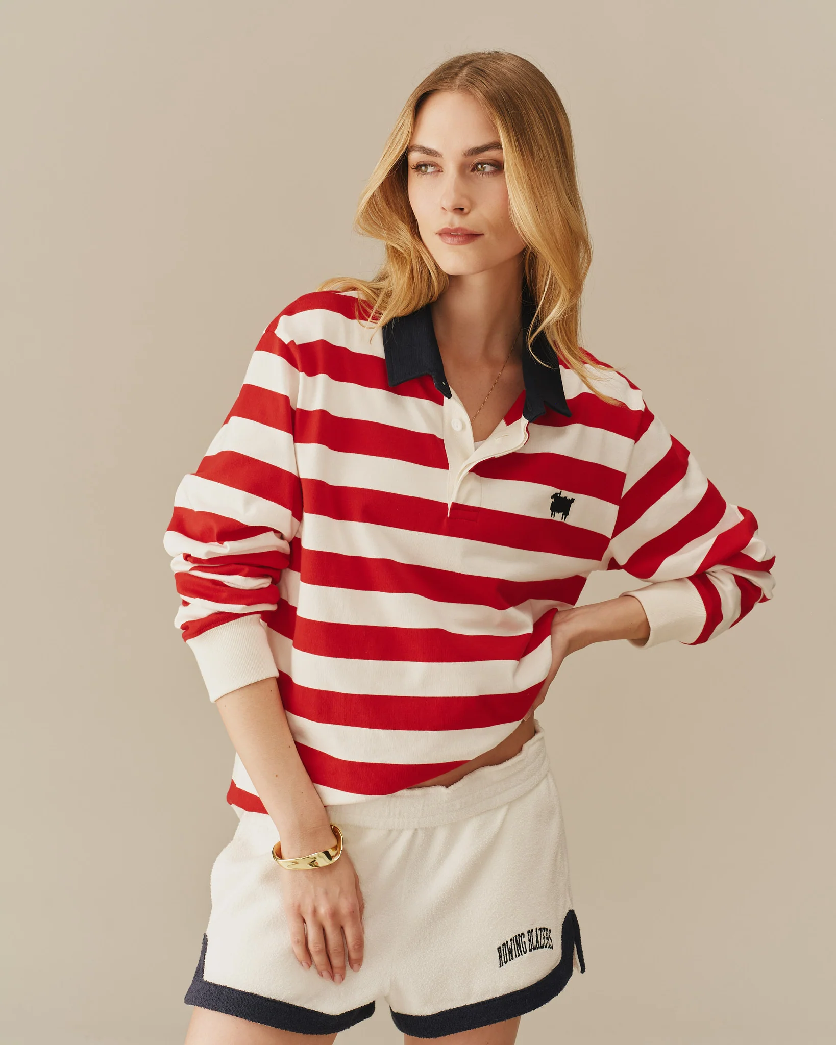 Warm & Wonderful Cotton Sheep Stripe Rugby Red - Image 3