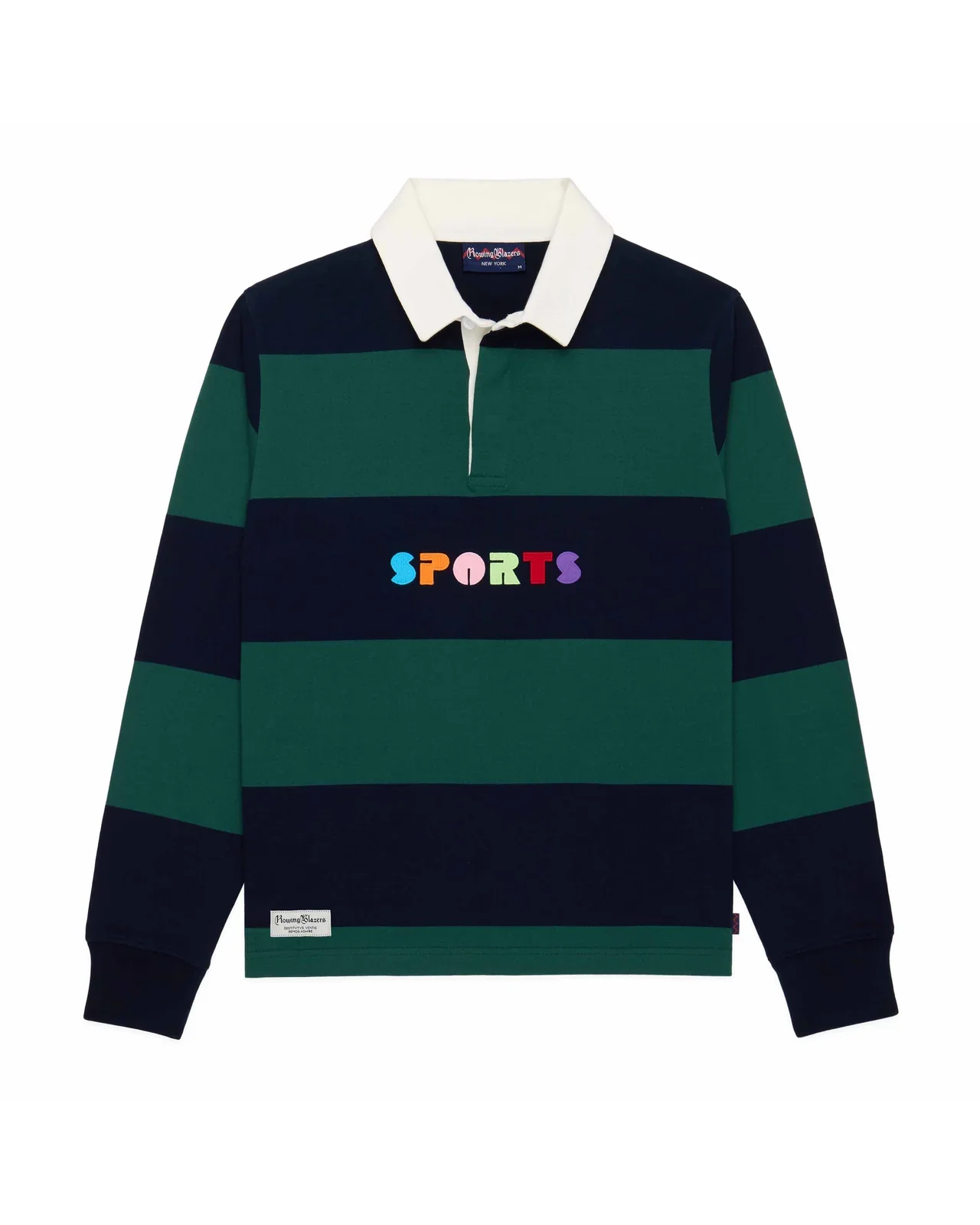 Cotton Striped Sports Retro Rugby Navy Block Stripe