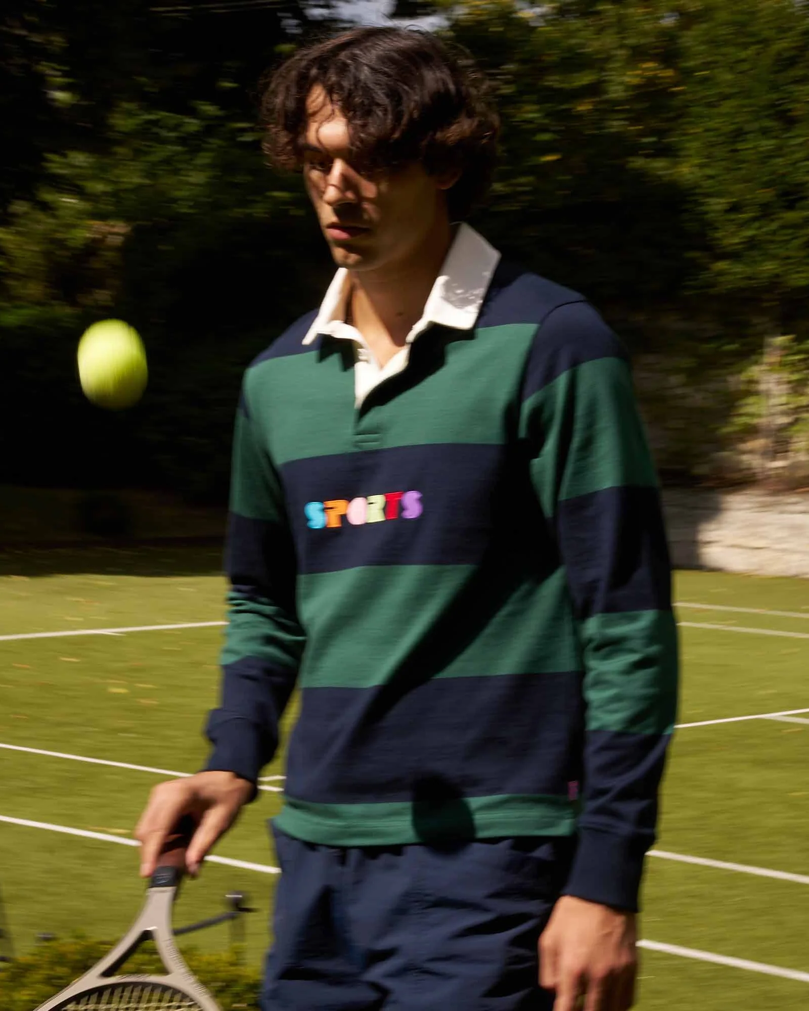Cotton Striped Sports Retro Rugby Navy Block Stripe - Image 2