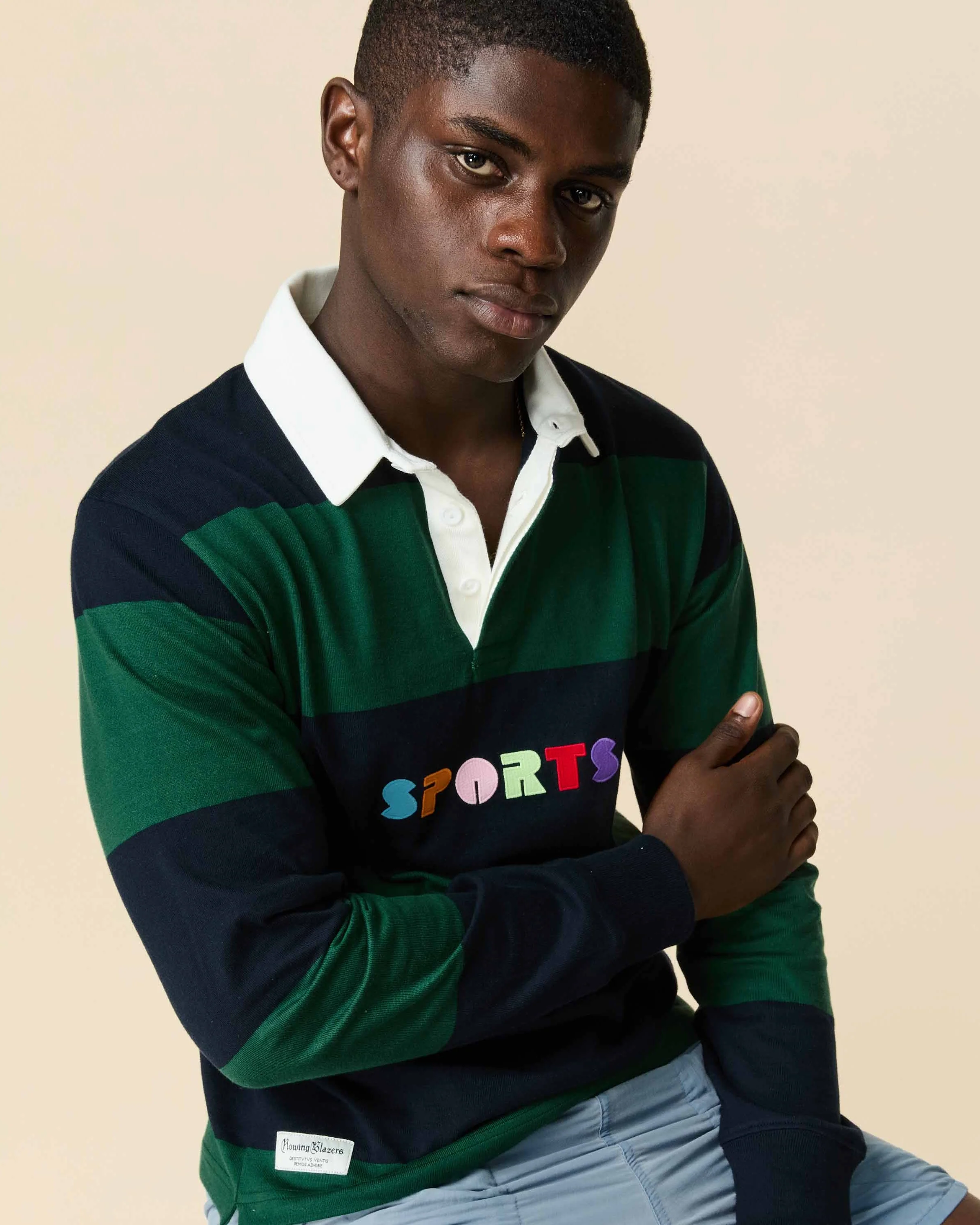 Cotton Striped Sports Retro Rugby Navy Block Stripe - Image 3