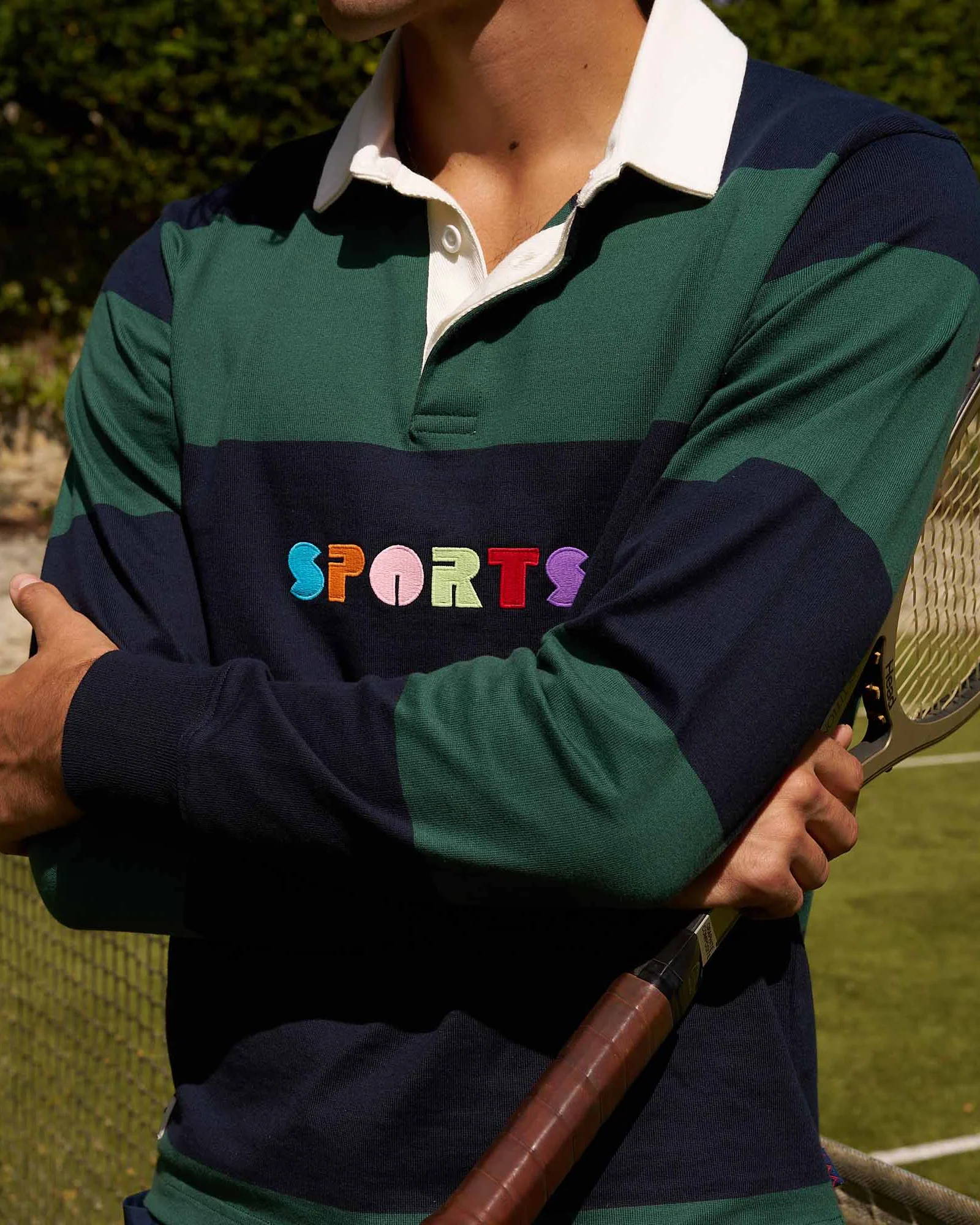 Cotton Striped Sports Retro Rugby Navy Block Stripe - Image 4