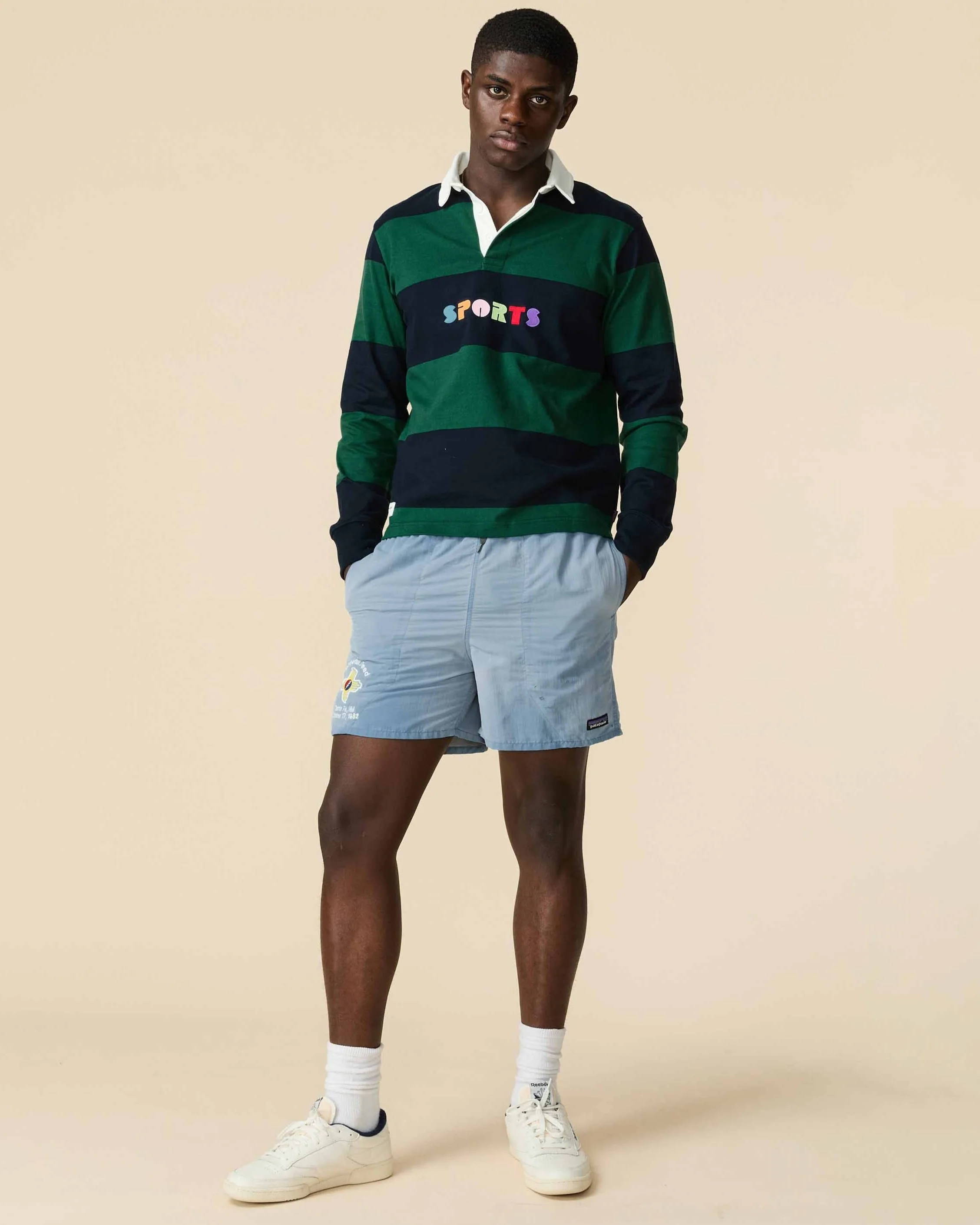 Cotton Striped Sports Retro Rugby Navy Block Stripe - Image 5